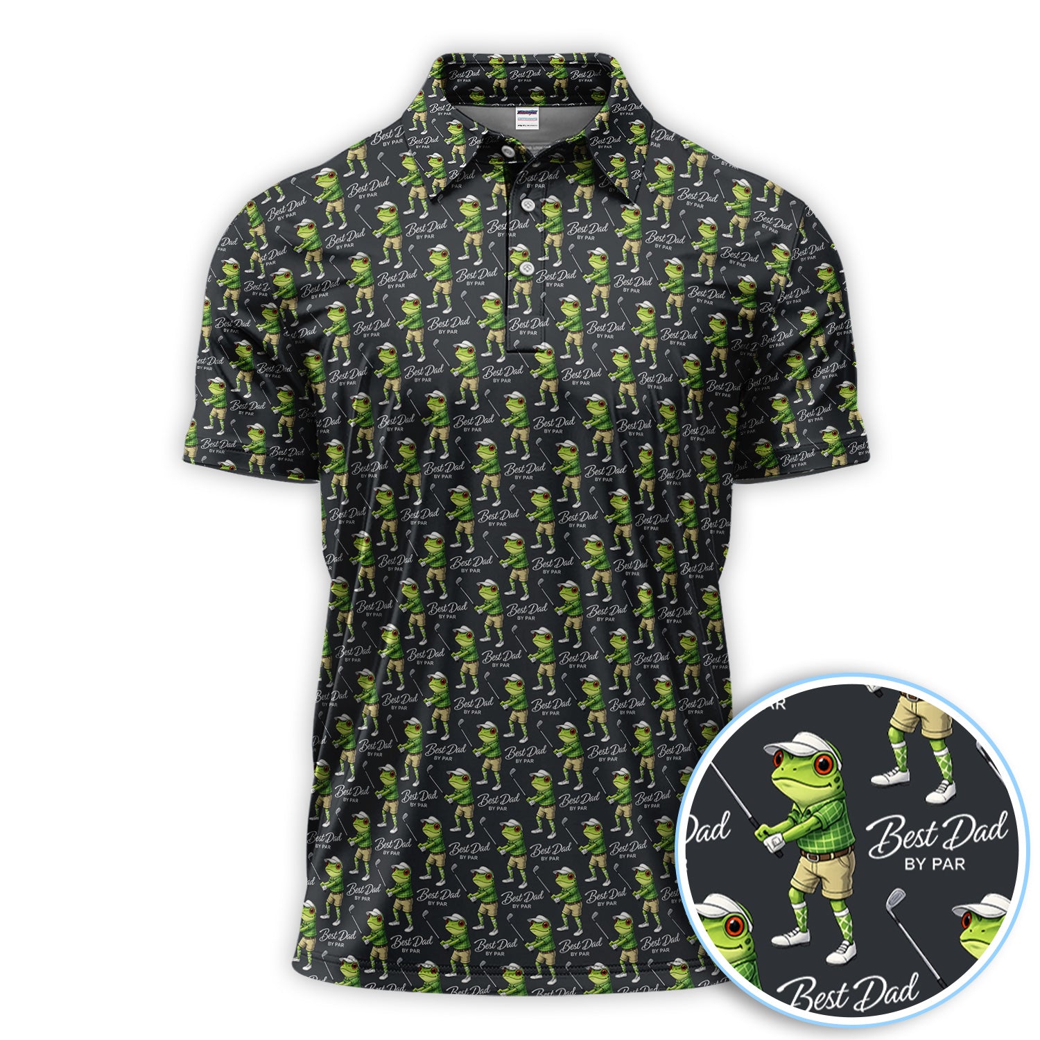 Best Dad By Par Pattern Golf Shirt, Funny Frog Golf Polos For Golfer, Golf Gift For Men
