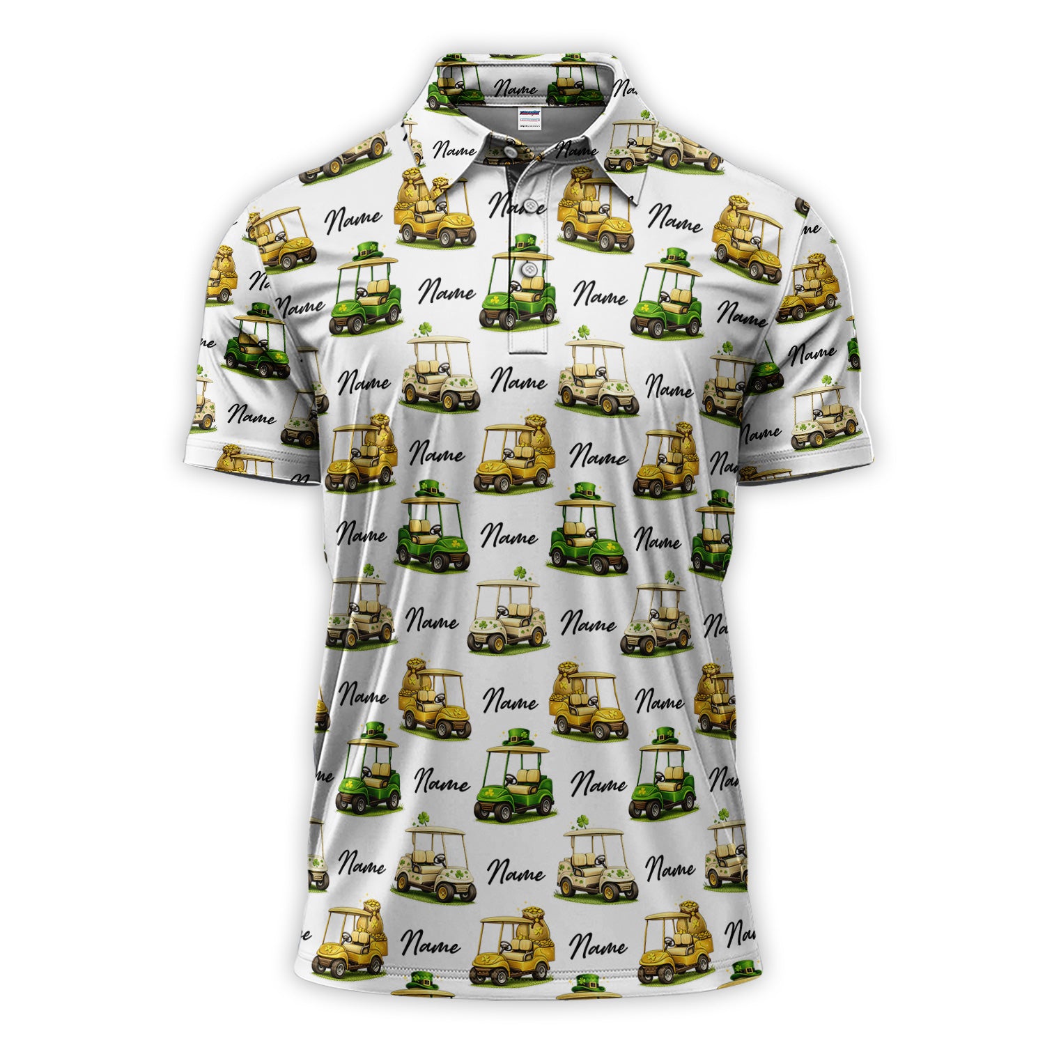 Personalized St Patrick’s Day Pattern Golf Shirt, Custom Name Golf Cart Shirt For Golfer, Funny Golf Gift For Men