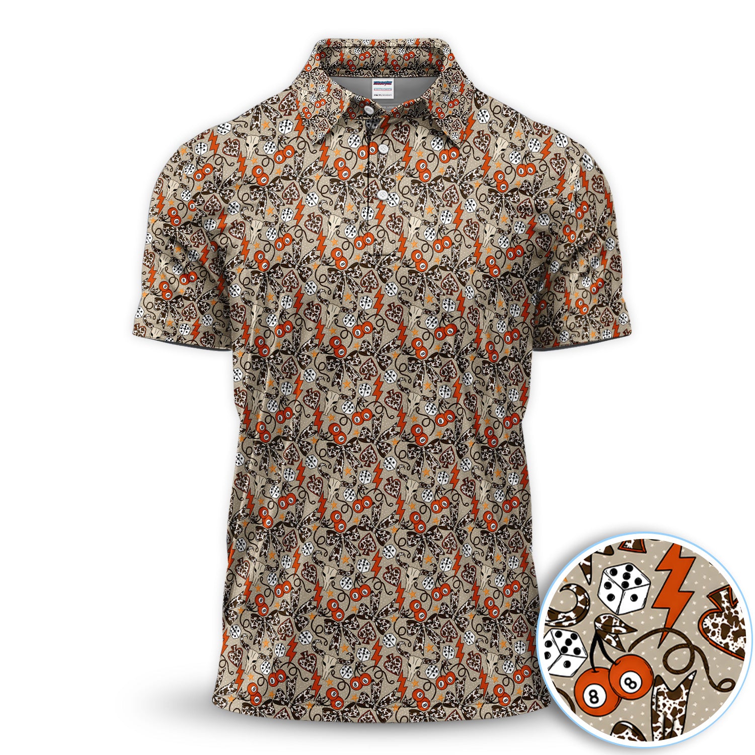 Funny Casino Polo Shirt for Men – Lucky Dice 8 Ball Retro Gambling Party Shirt, Vegas Game Night Gift