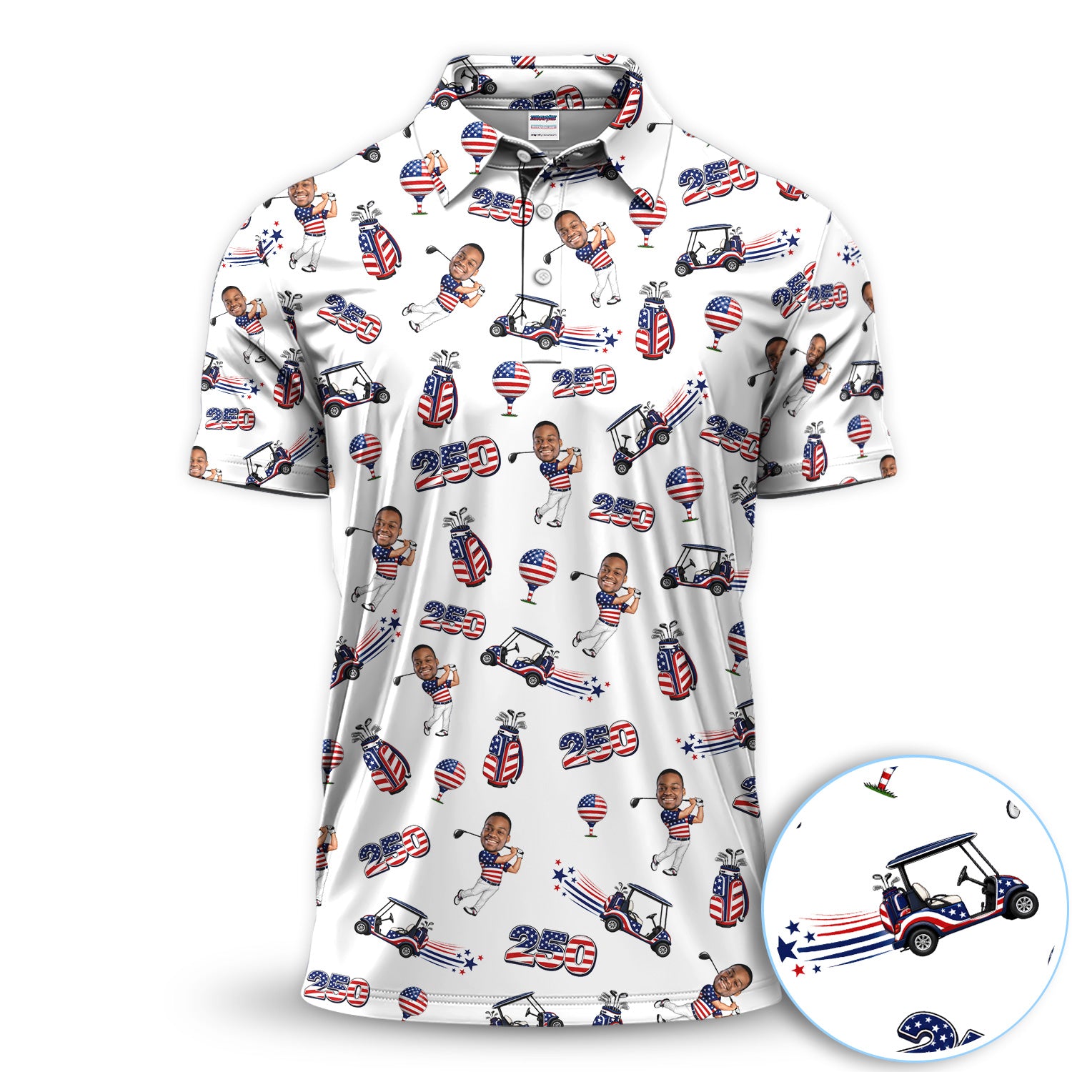 Patriotic USA Golf Pattern Shirt, American Flag Golfer Golf Shirt For Men, 250th Anniversary Gift
