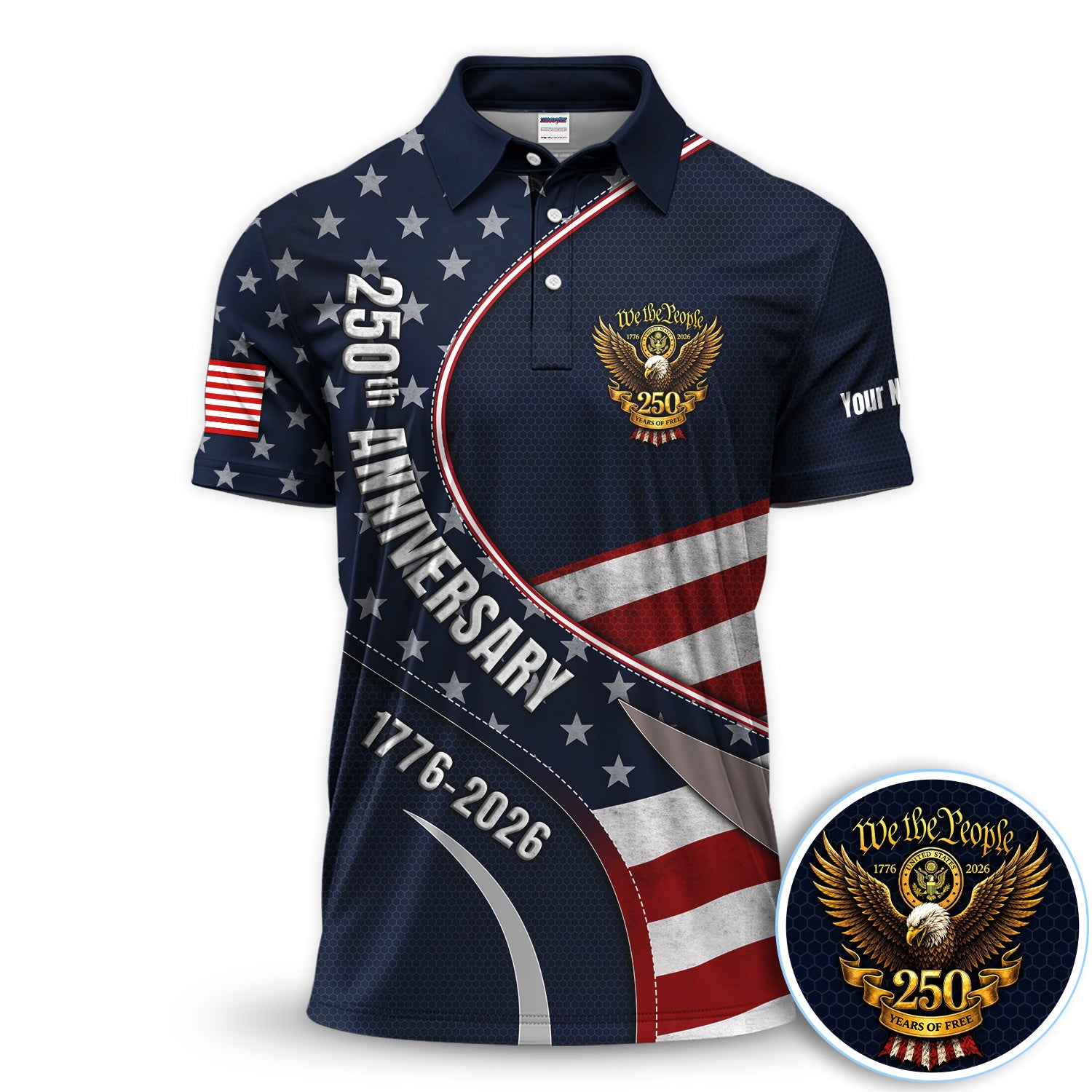Patriotic 250th Anniversary USA Flag Eagle Golf Pattern Shirt, American Flag Golf Shirt For Men, Independence Day Gift