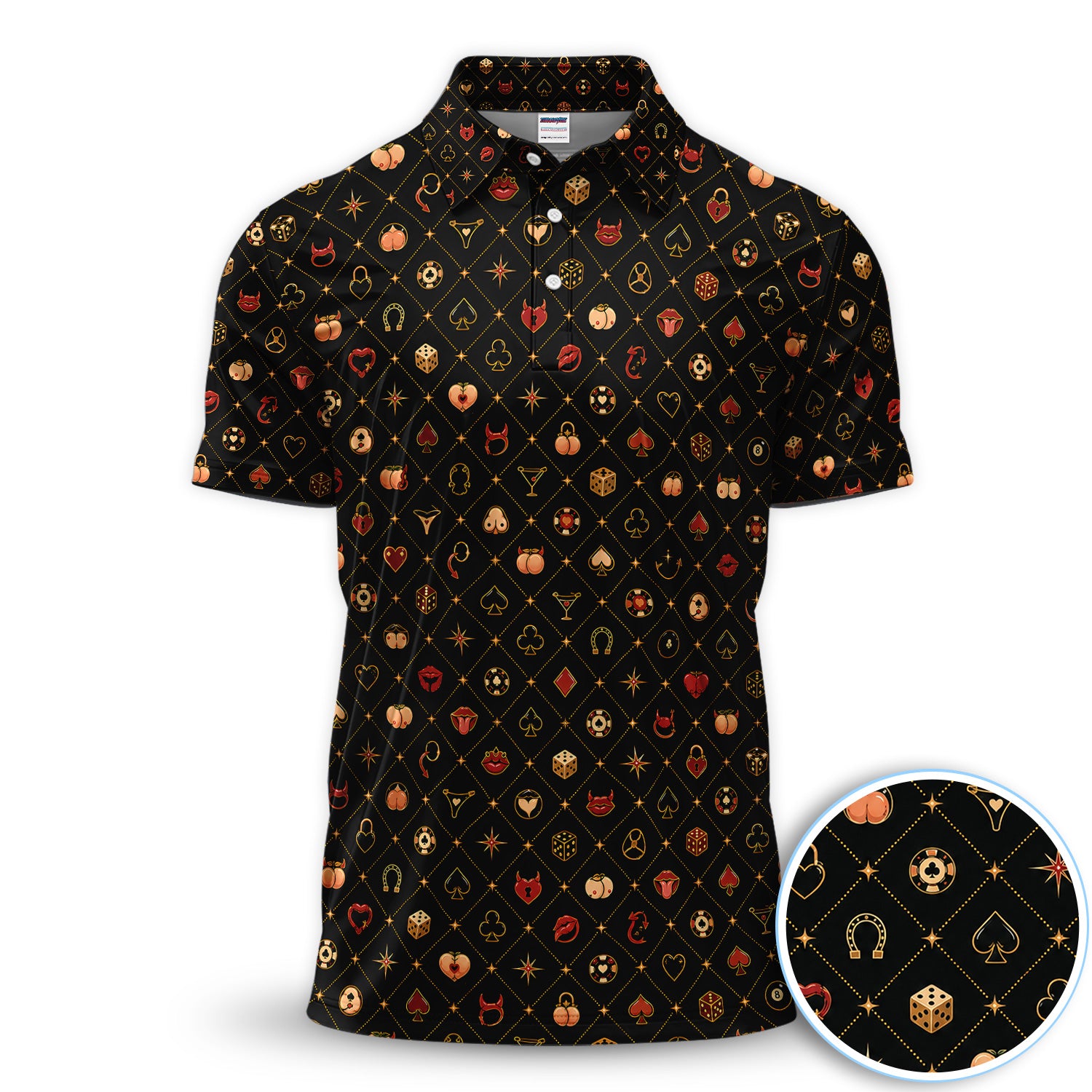 Funny Casino Grid Polo Shirt for Men – Hidden Adult Humor Vegas Party Polo, Bachelor Poker Night Gift, Man Cave Lounge Shirt