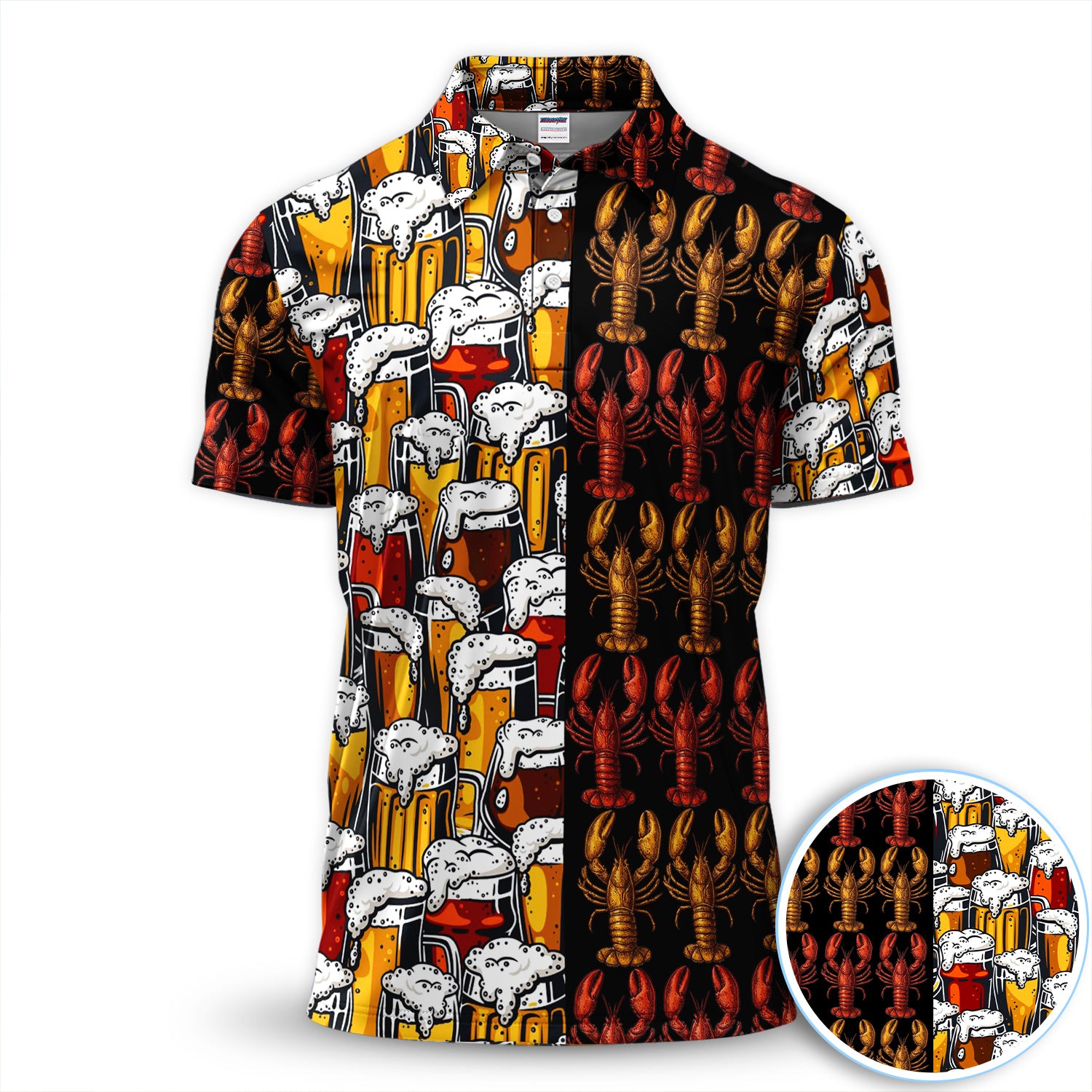 Funny Beer Lobster Pattern Golf Shirt, Crawfish Beer Lover Golf Shirt For Men, Golf Drinking Gift