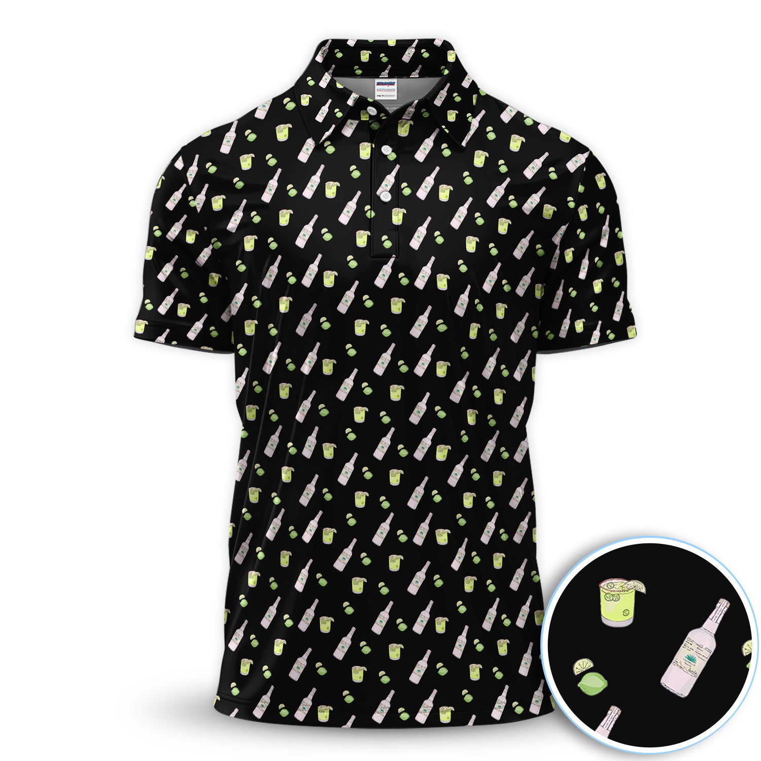 Tequila Lime Pattern Golf Polos, Crazy Tequila Golf Shirt For Men, Funny Golf Shirt