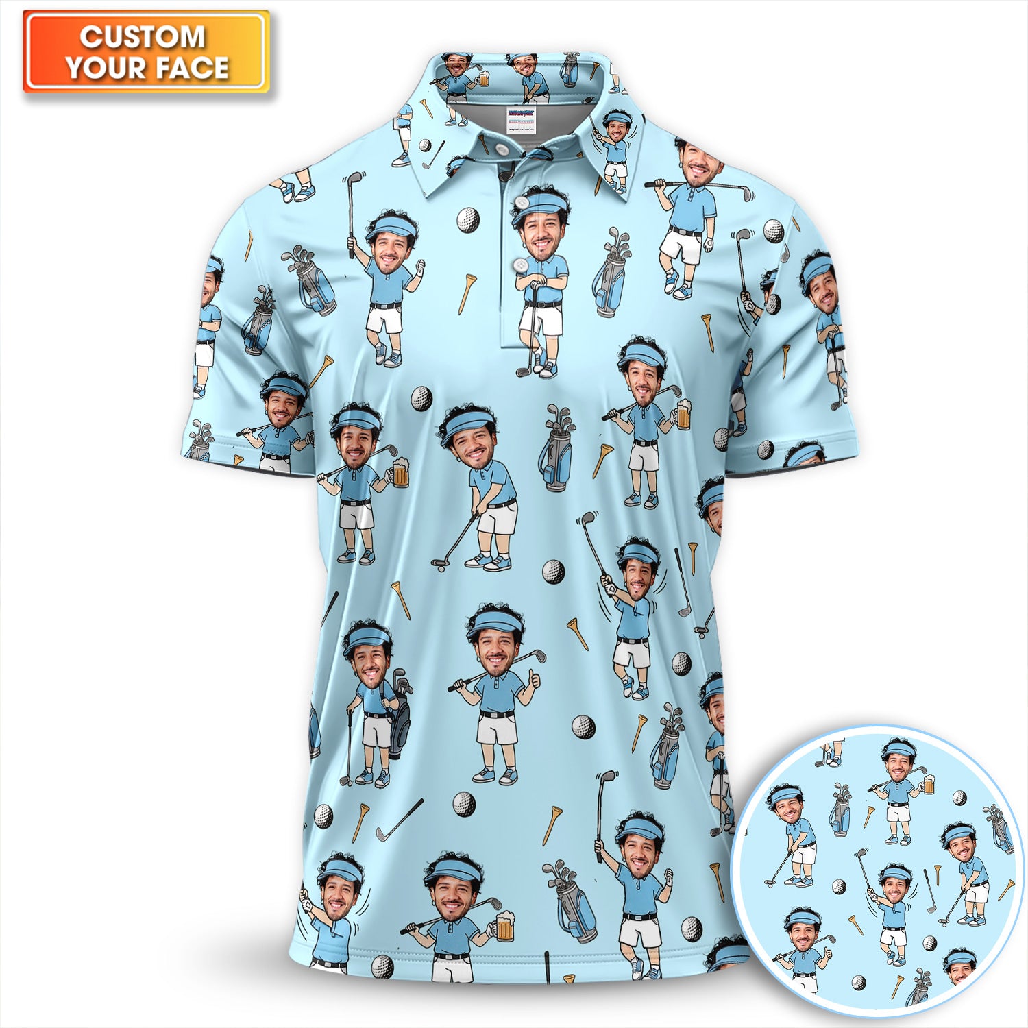 Personalized Golfer Pattern Shirt with Your Photo, Funny Golf Gift For Men, Beer & Golf Theme Polo