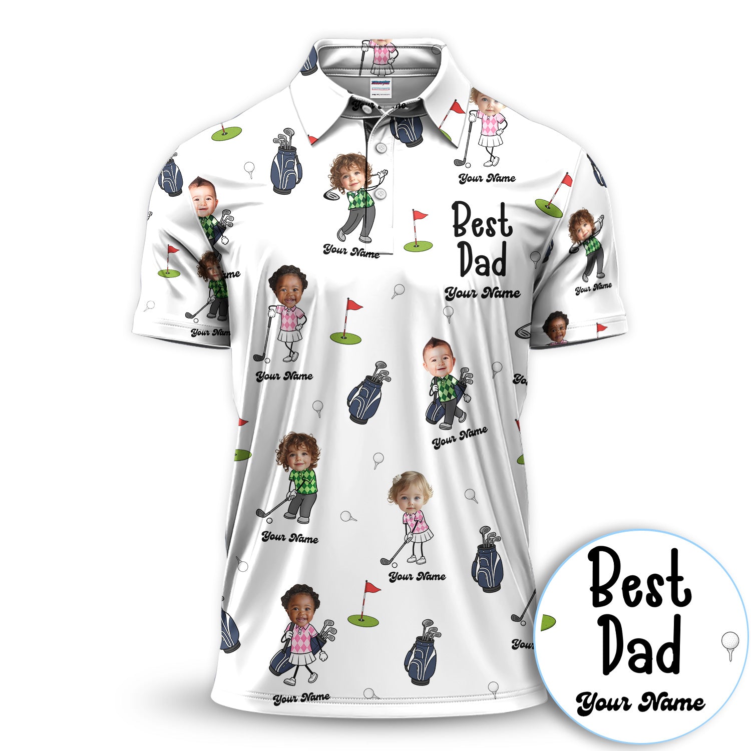 Custom Best Dad Golf Polo Shirt With Kids Face, Personalized Father’s Day Golf Shirt For Men, Golf Dad Gift