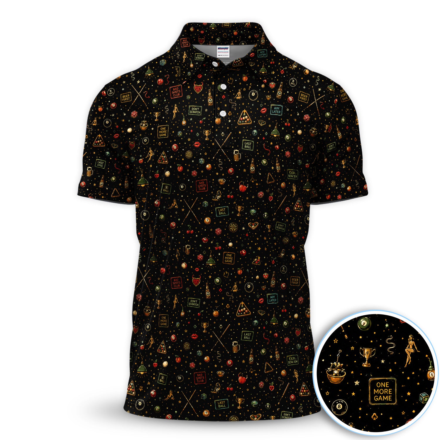 Funny Pool Billiards Polo Shirt for Men – One More Game Party Polo, Hidden Adult Humor Bar Game Gift
