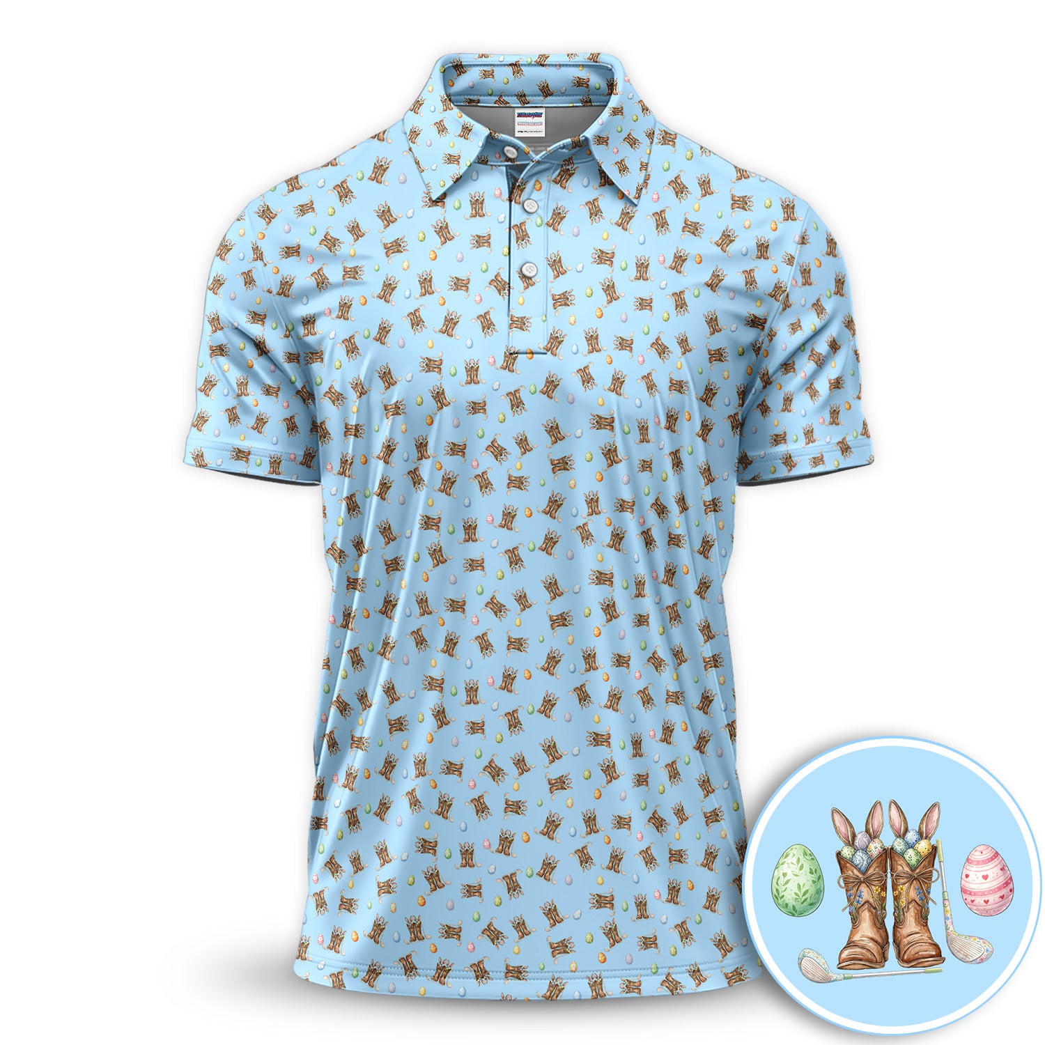Easter Cowboy Boots Western Coquette Golf Polos, Crazy Golf Shirt For Men, Funny Golf Shirt