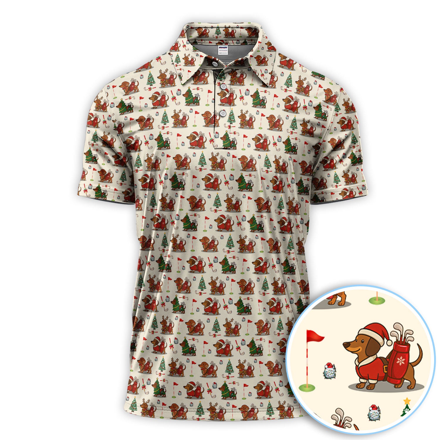 Christmas Dachshund Golf Polos, Cute Holiday Dog Golfer Shirt, Xmas Golf Gift For Golfer