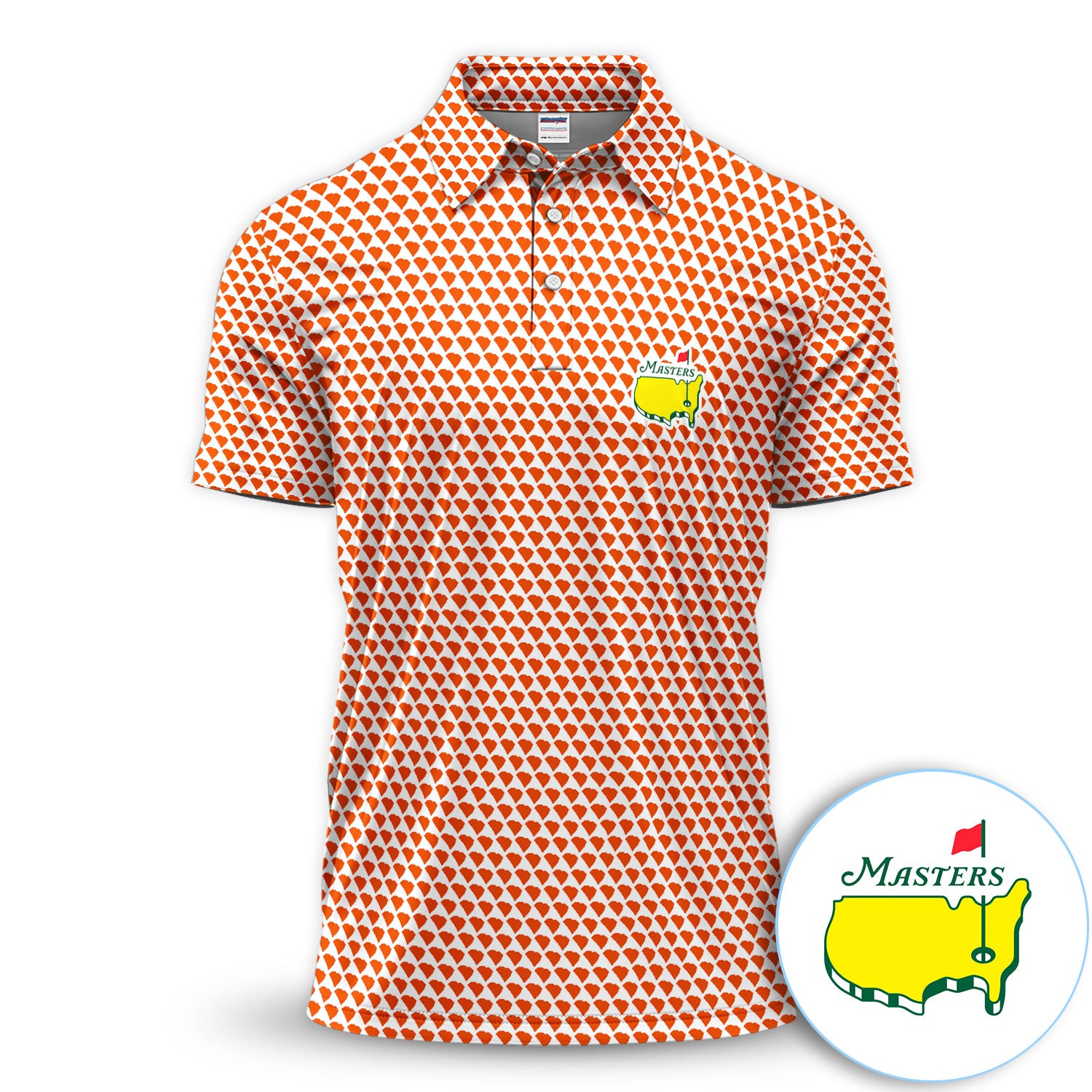 Orange Heart Pattern Polo Shirt For Men, Small Hearts All Over Print, Cute Minimal Casual Golf Shirt