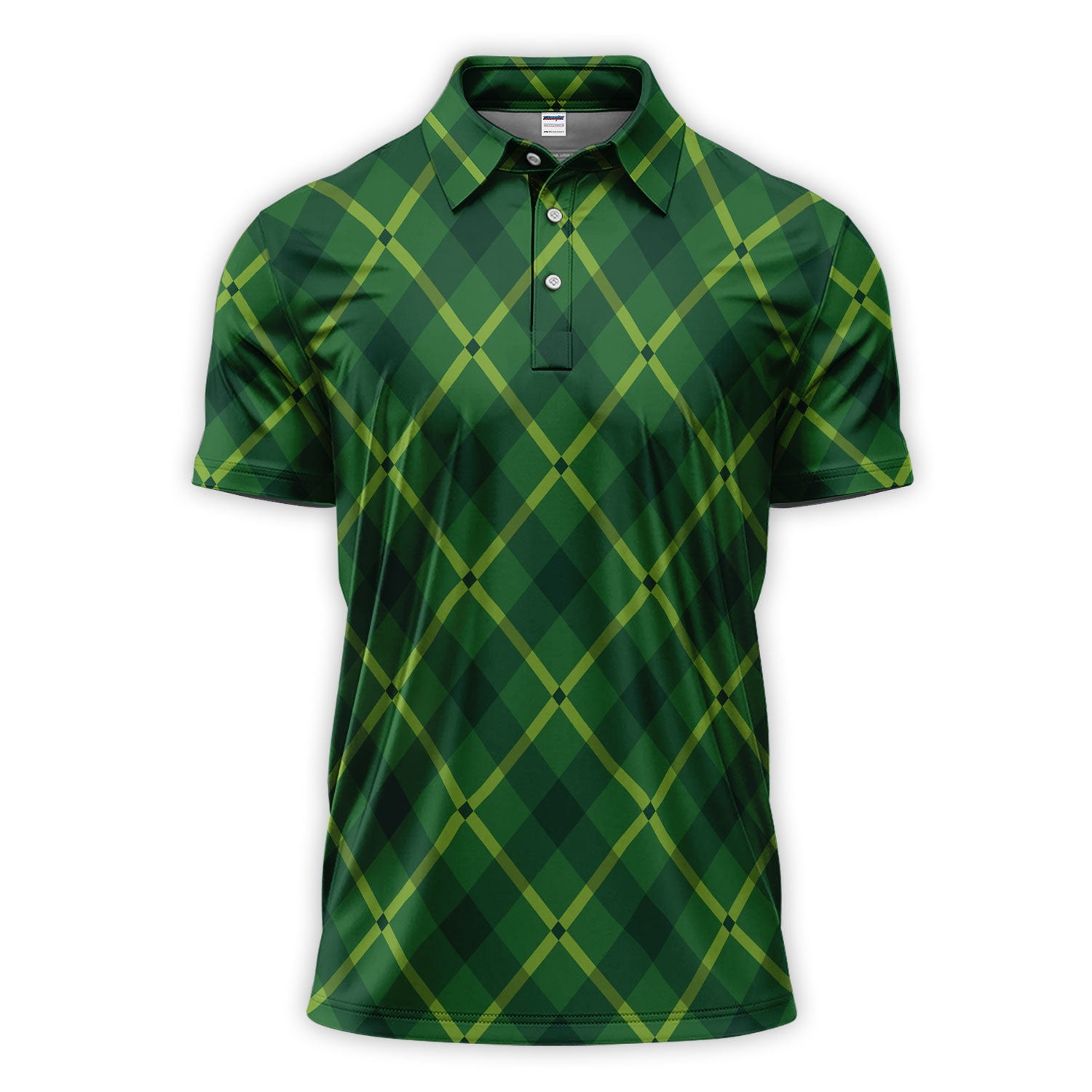 Green Plaid Golf Pattern Polos, Classic Irish Style Checkered Golf Shirt For Men, St. Patrick’s Day Golf Gift For Golfer