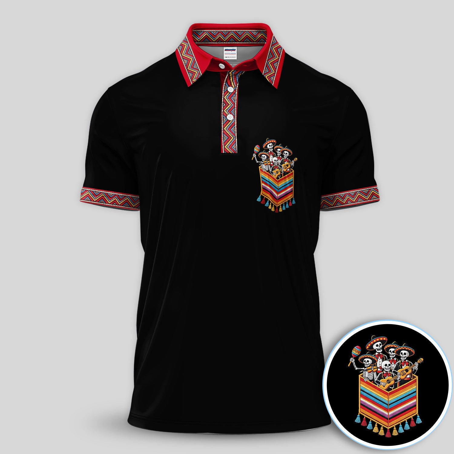 Funny Mariachi Skeleton Golf Pattern Shirt, Cinco De Mayo Golf Shirt For Men, Fiesta Gift