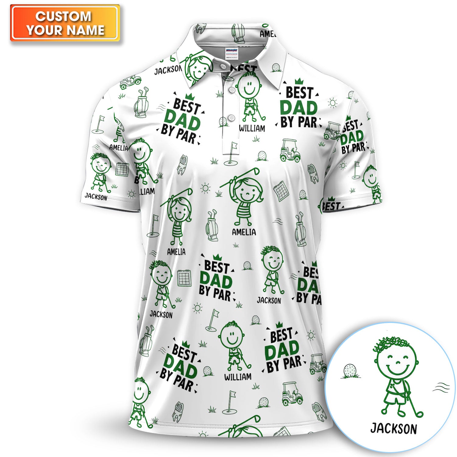 Personalized Best Dad By Par Golf Pattern Shirt, Custom Name Golf Polo For Men, Father's Day Gift