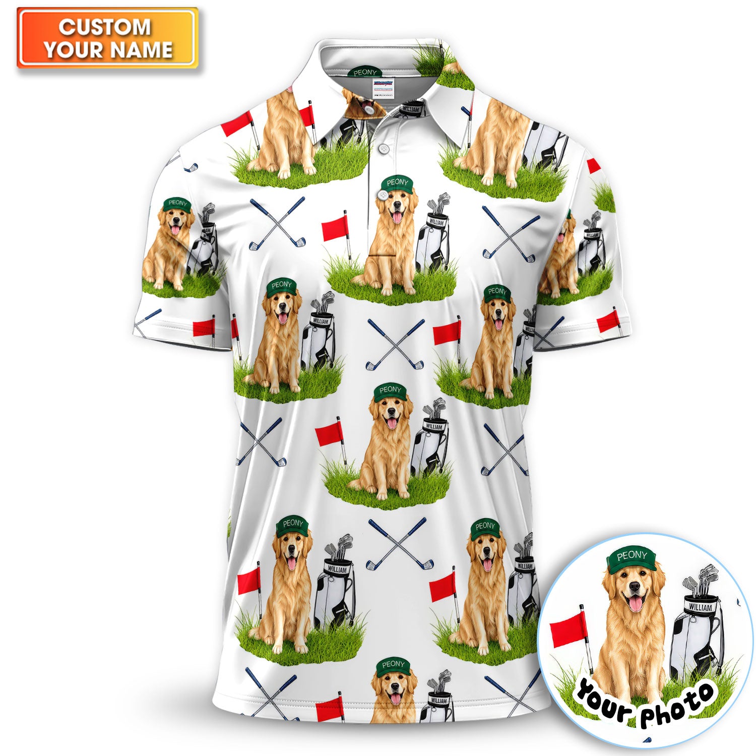 Personalized Golden Retriever Golf Pattern Shirt, Custom Dog Golf Shirt For Men, Dog Lover Gift