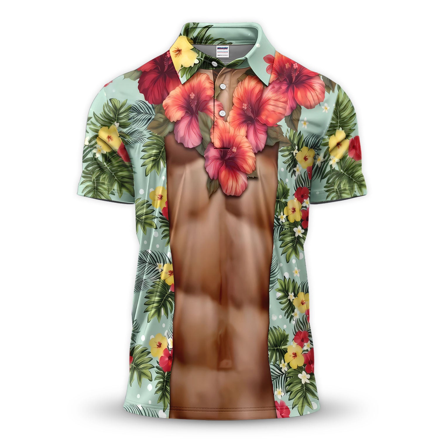 Funny Muscle Hawaiian Golf Polos, Tropical Beach Golf Shirt, Crazy Golf Shirts For Men