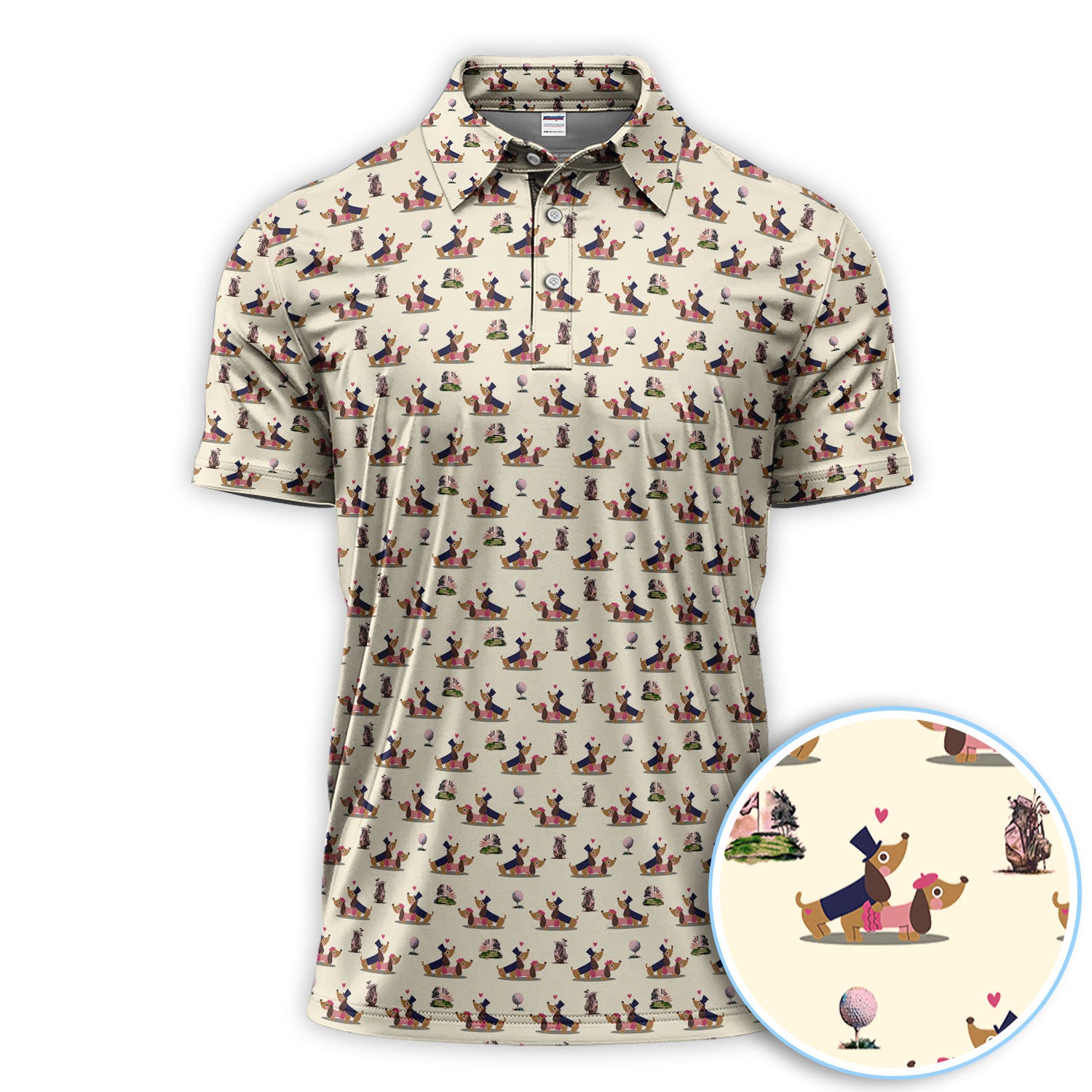 Dachshund Love Pattern Golf Shirt, Valentine Wiener Dog Golf Polos, Golf Gift For Golfer