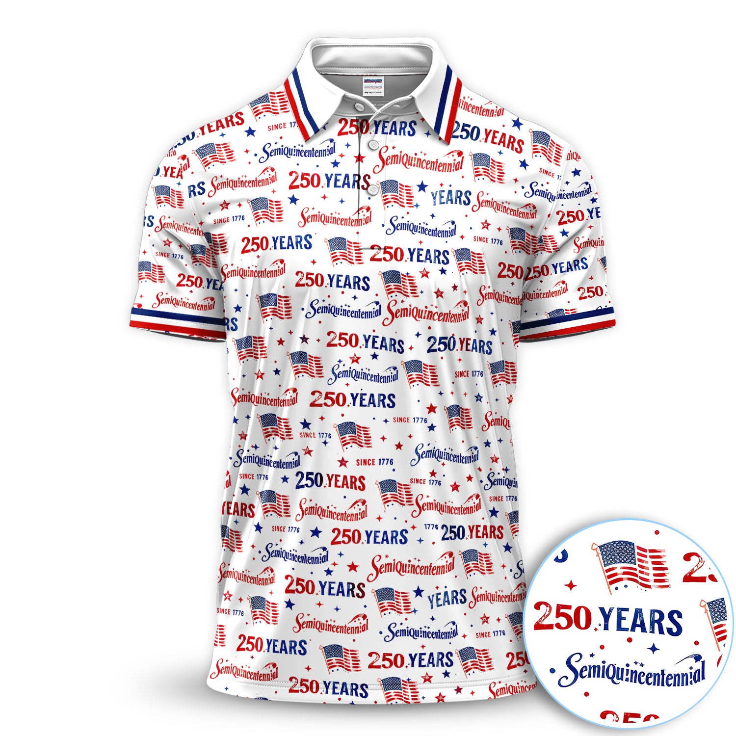 Semiquincentennial 250 Years Since 1776 Golf Polos, Crazy Golf Shirt For Men, Funny Golf Shirt