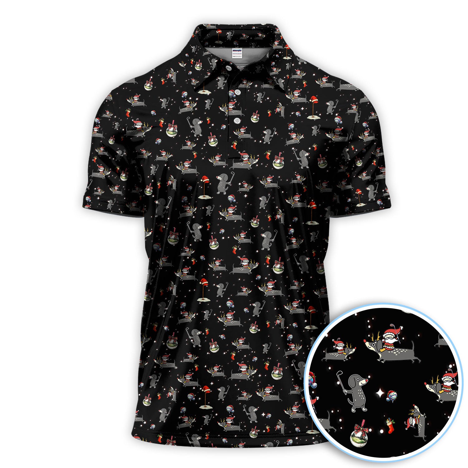 Christmas Dachshund Golf Polos, Funny Dog Pattern Shirt, Xmas Gift for Golf Lovers