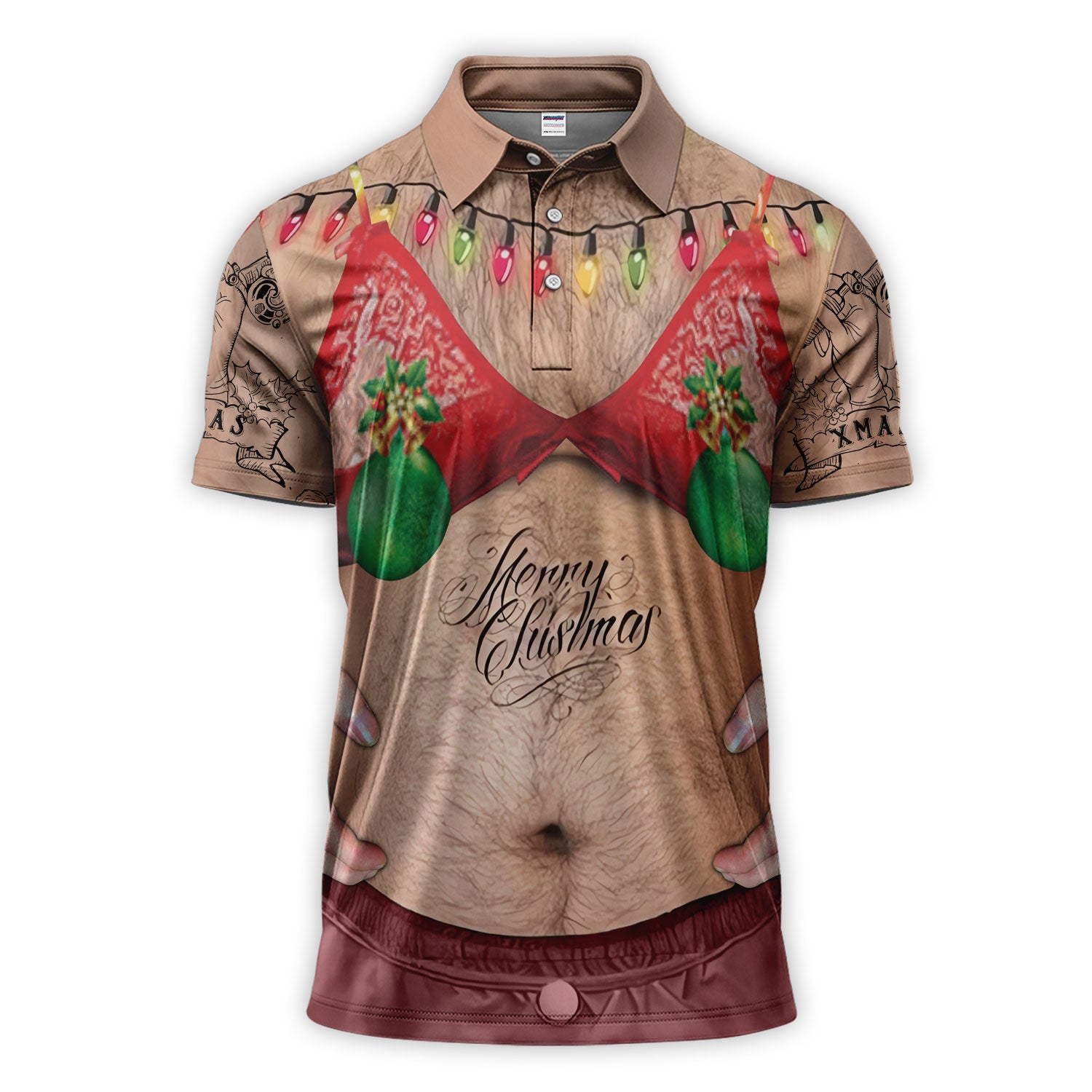 Costume Ugly Shirt Hairy Fat Man, Funny Polos Cosplay, Christmas Ugly Shirt For Men