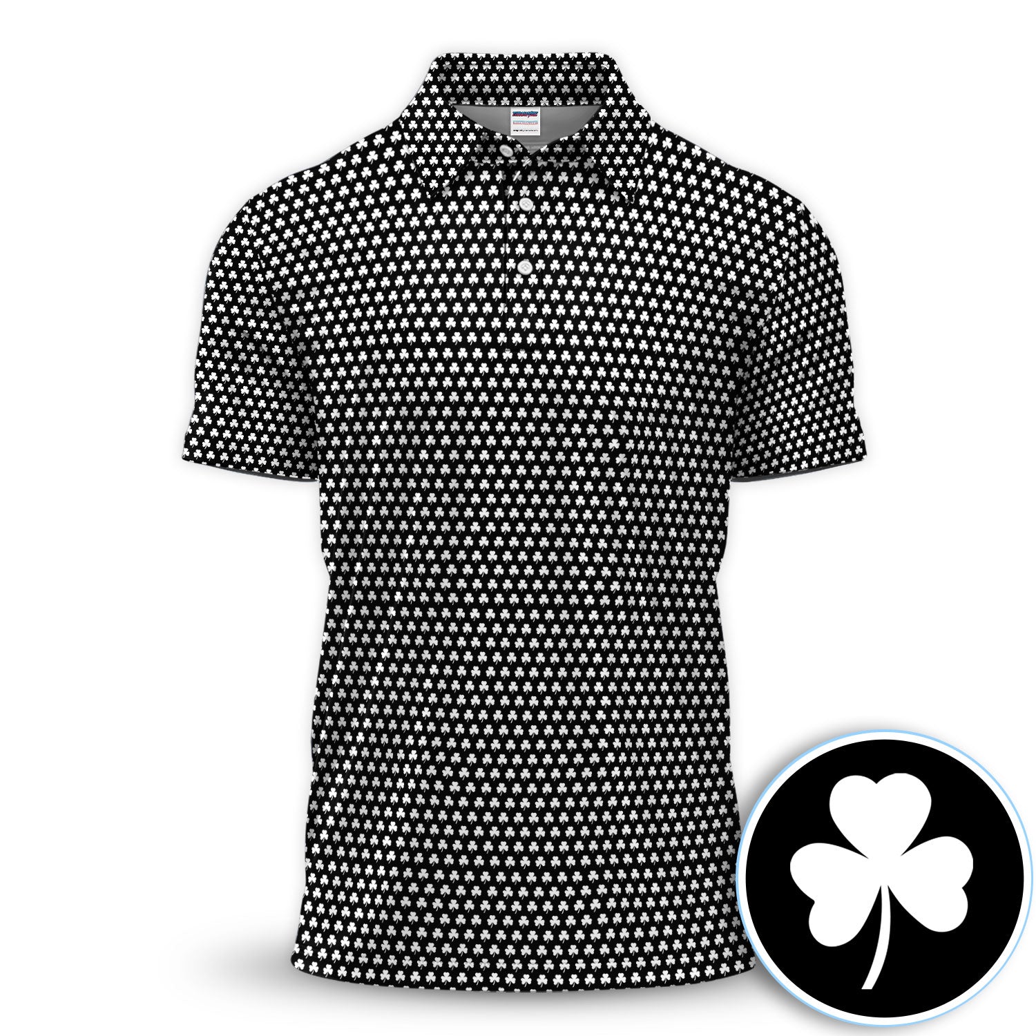 Black White Shamrock Clover Golf Pattern Shirt, Clover Golf Shirt For Men, St Patricks Day Golfer Gift