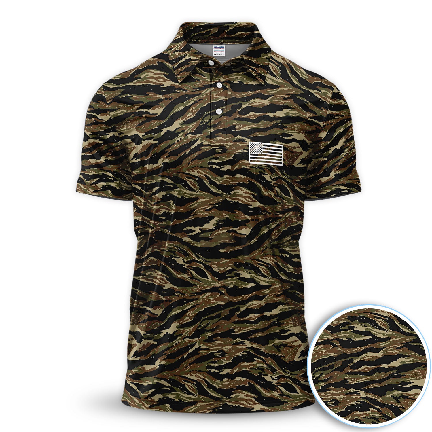 Jungle Tiger Stripe Camo Golf Pattern Shirt, American Camouflage Golf Shirt For Men, Golfer Gift