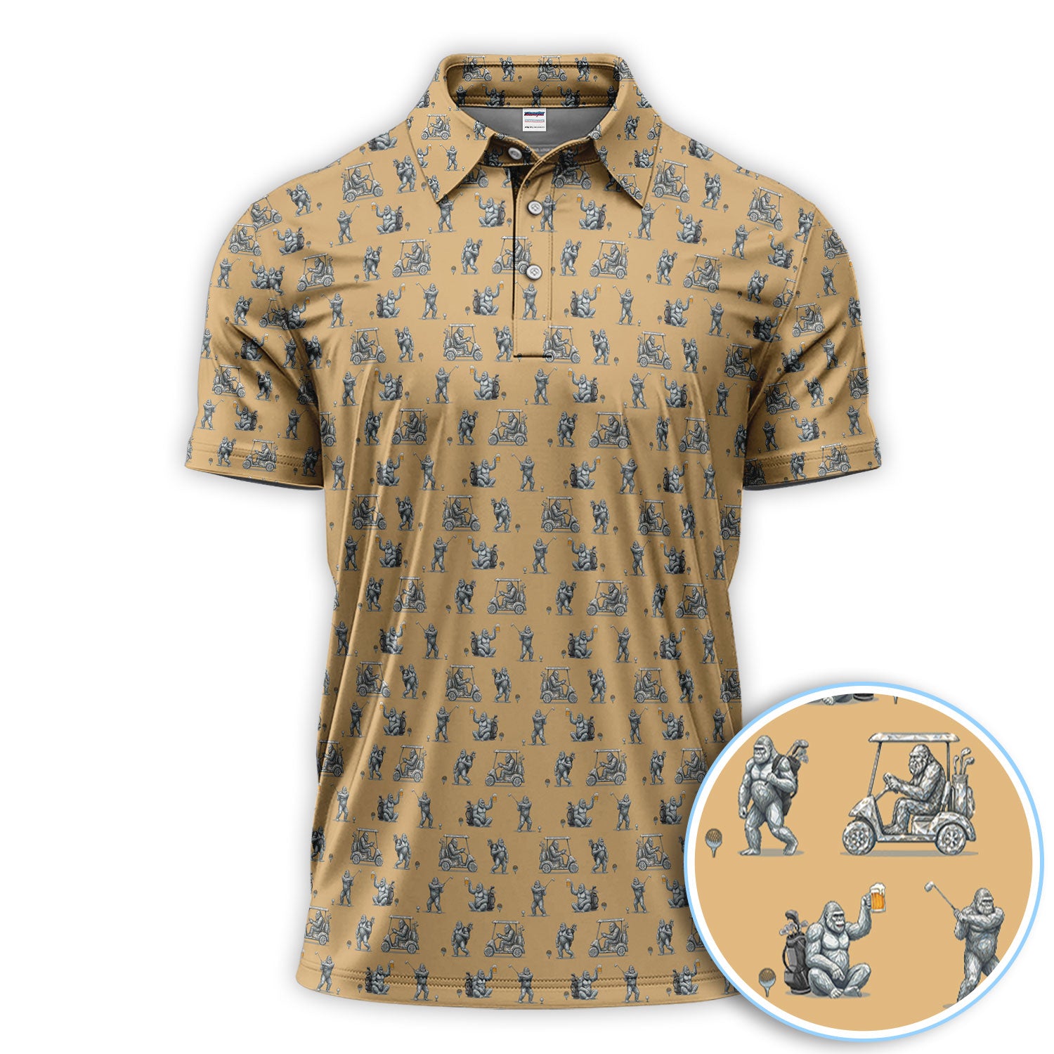 Funny Bigfoot Pattern Golf Shirt, Squatch Bigfoot Golf Polos, Crazy Golf Gift For Men