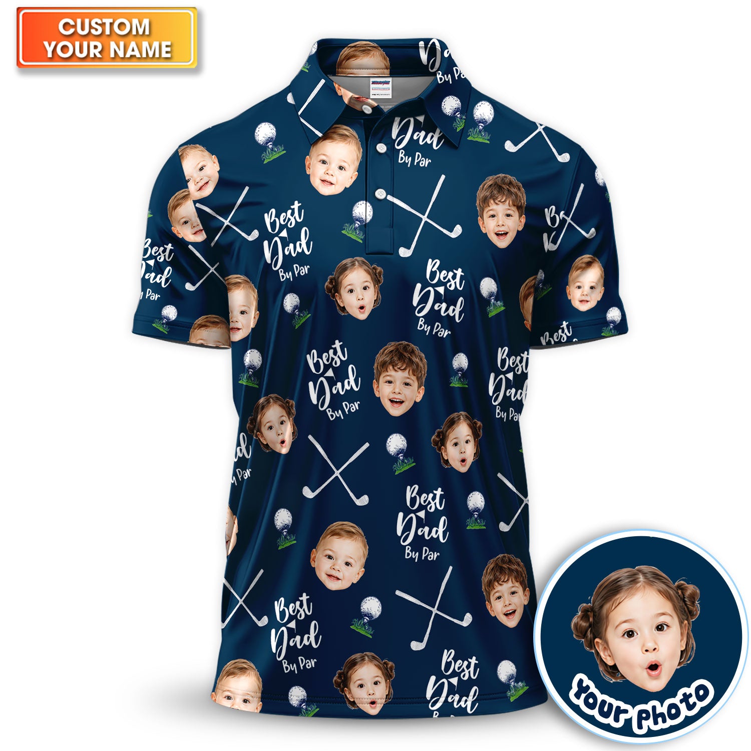 Personalized Best Dad By Par Golf Pattern Shirt, Custom Photo Golf Polo For Men, Father's Day Gift