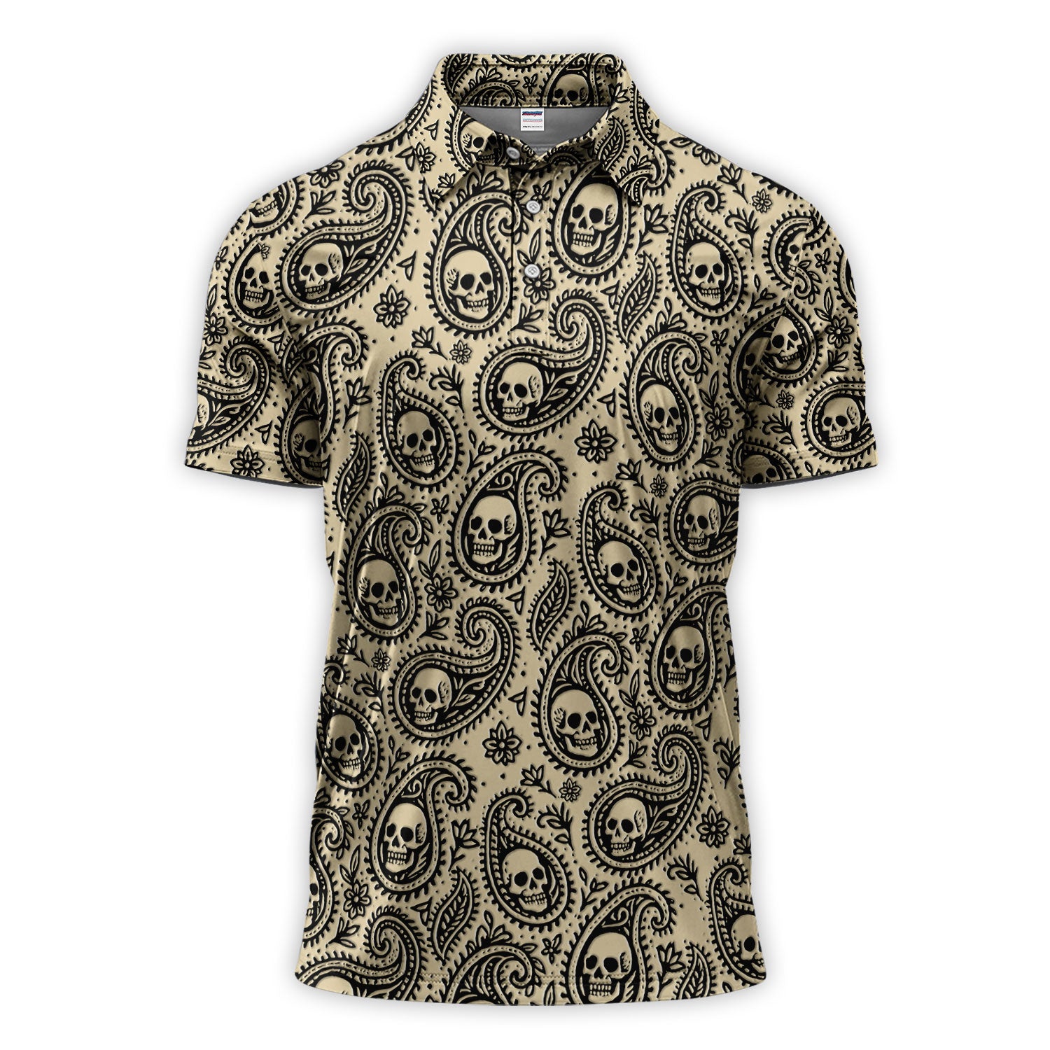 Paisley Skull Pattern Polo Shirt, Gothic Vintage Skull Print  Polos For Men, Golf Gift For Golfer