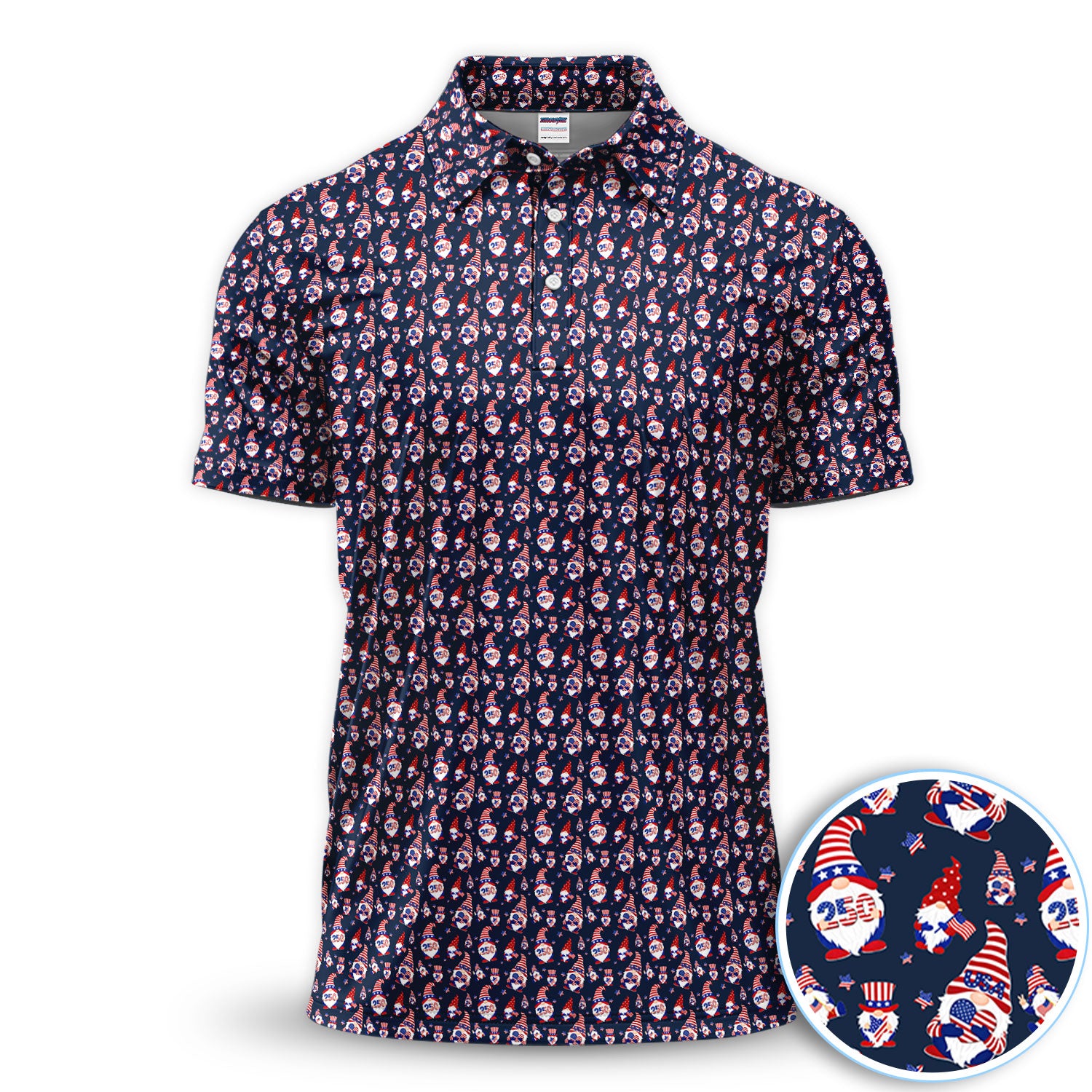 Funny USA Patriot Gnomes Pattern Golf Polos, Crazy Golf Shirt For Men, Funny Golf Shirt