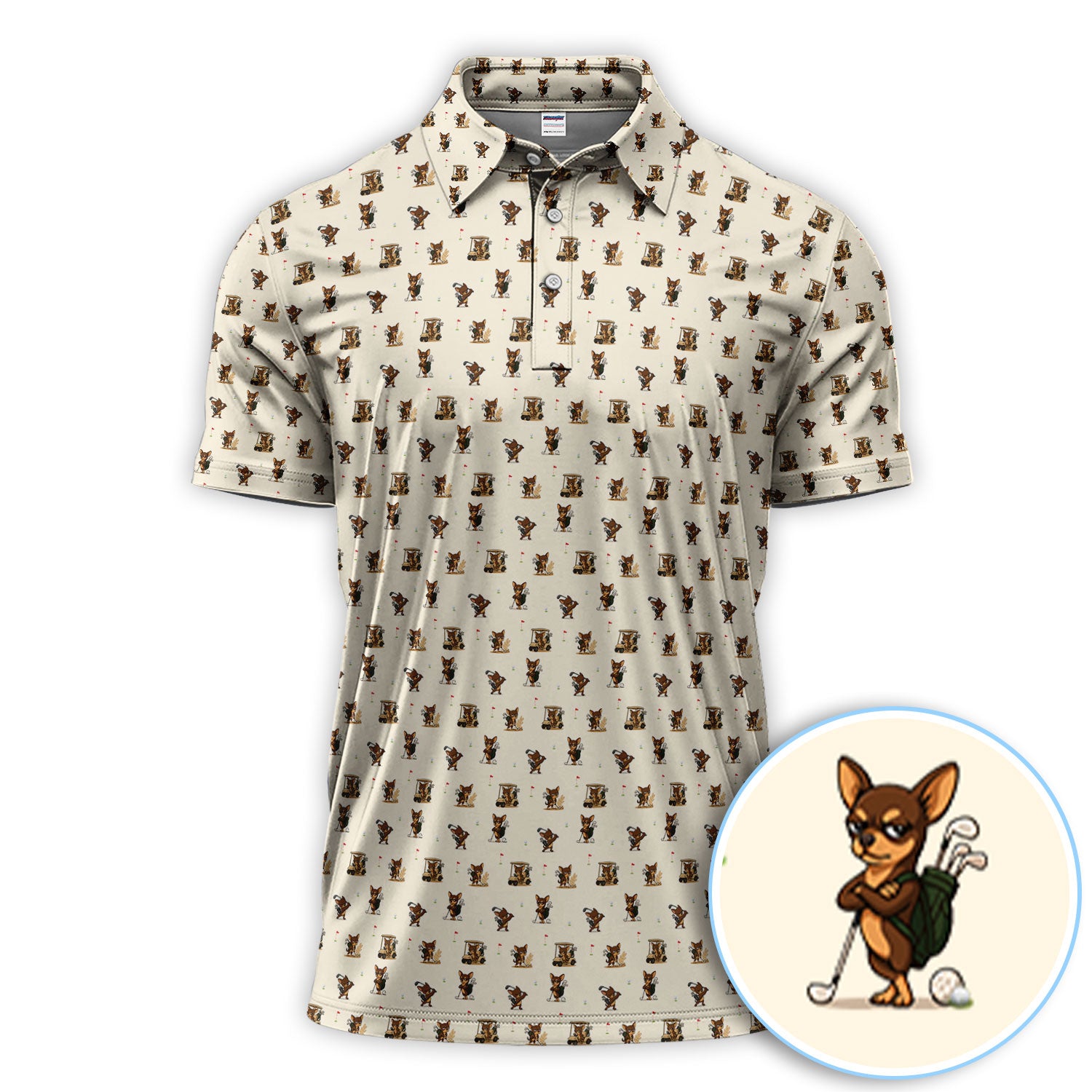 Chihuahua Pattern Golf Polos, Funny Dog Golf Shirt For Men, Golf Gift For Golfer