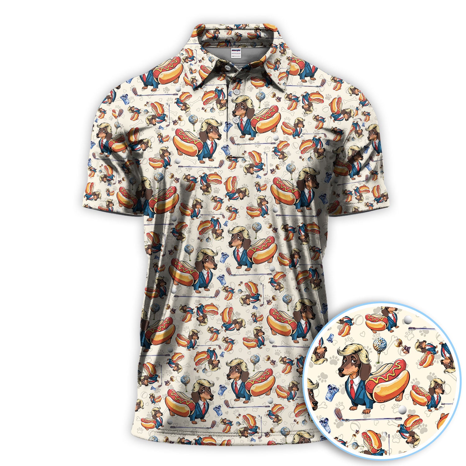 Funny Dachshund Golf Shirt For Men, Wiener Dog Pattern Golf Shirt, Crazy Golf Shirt For Golfer
