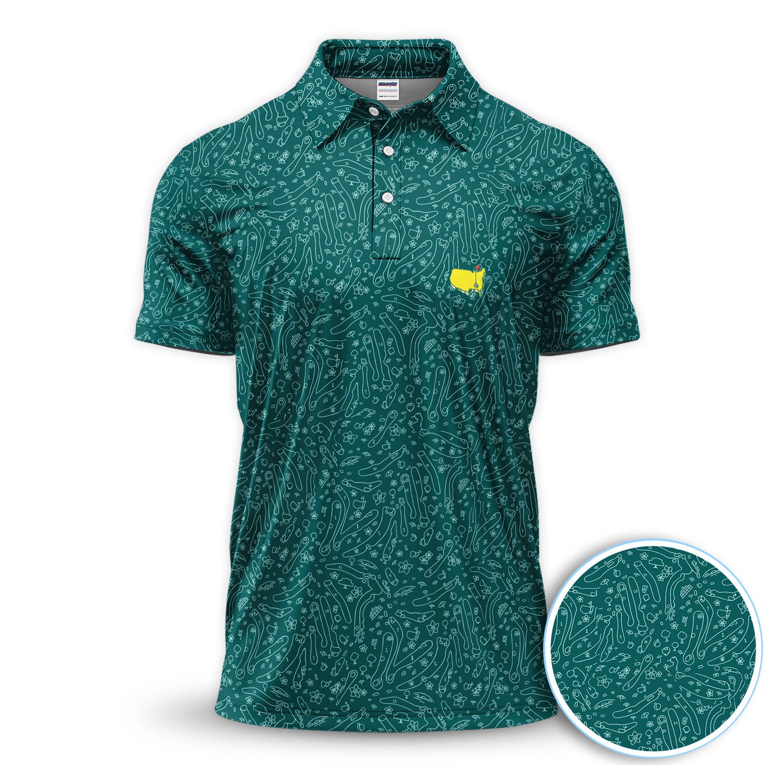 Green Golf Pattern Polo Shirt For Men, Clubs Balls All Over Print, Casual Sports Summer Golf Shirt