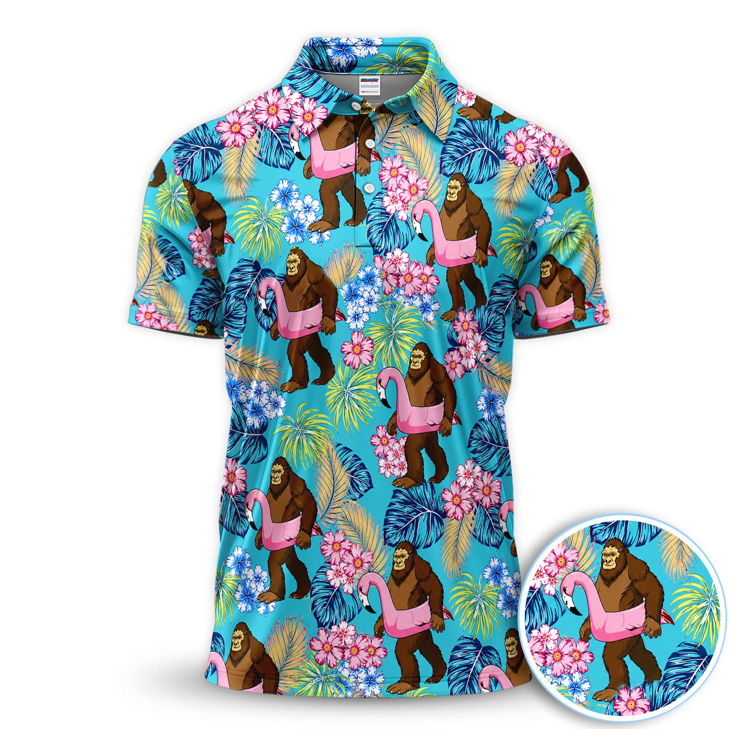 Funny Bigfoot Flamingo Hawaiian Pattern Shirt, Tropical Bigfoot Polo Shirt For Women, Beach Gift