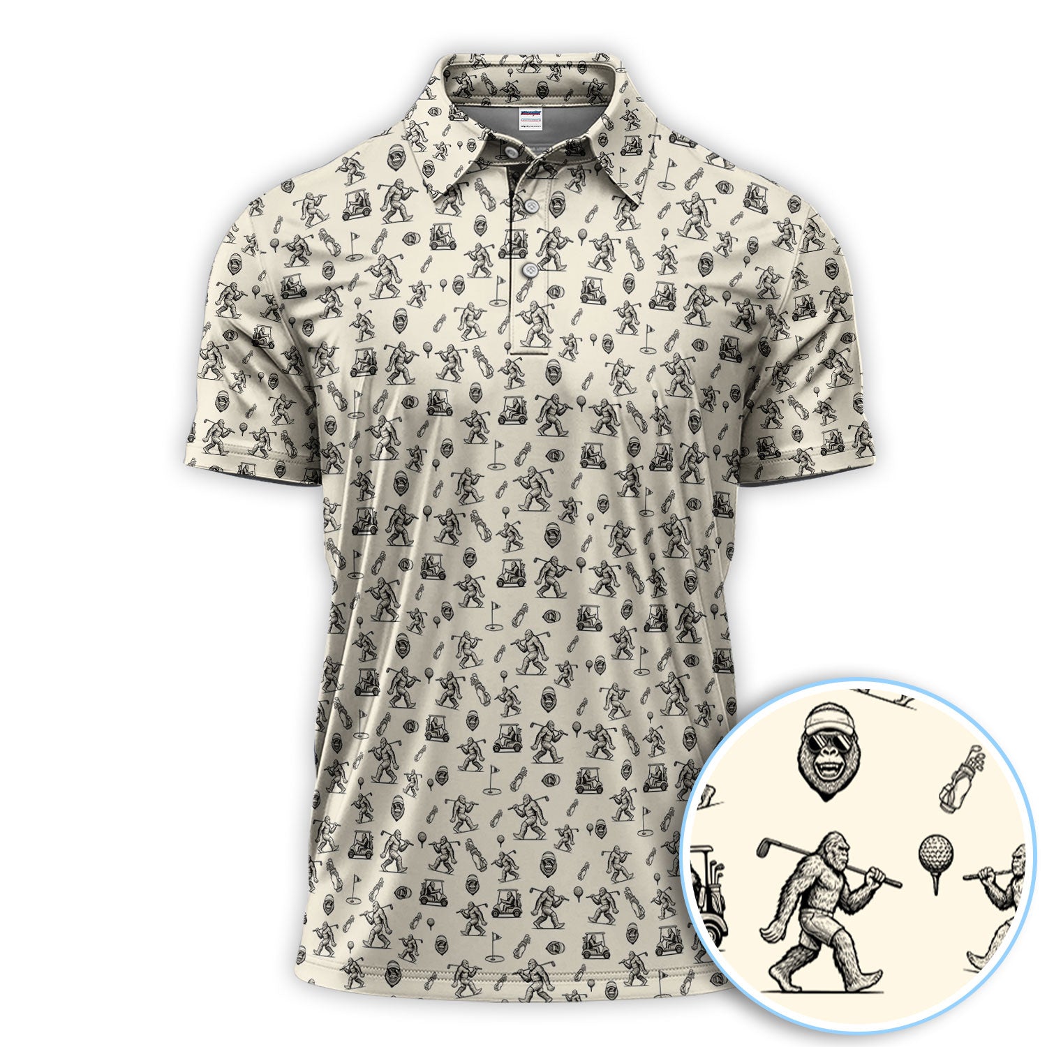 Squatch Bigfoot Pattern Golf Shirt, Funny Bigfoot Golf Polos, Golf Gift For Men