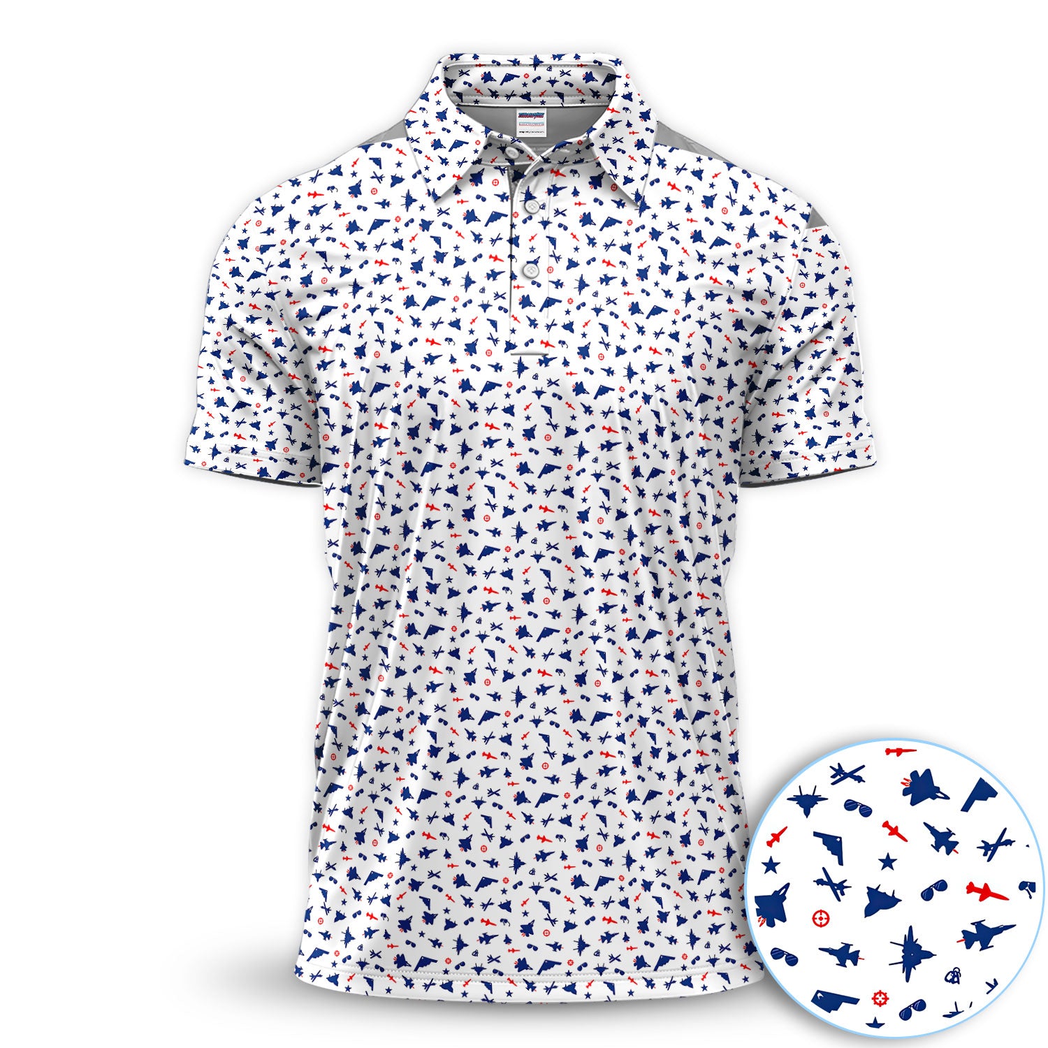 Military Aircraft Pattern Golf Polos, Fighter Jet Golf Shirt, Patriotic Golf Shirts For Men