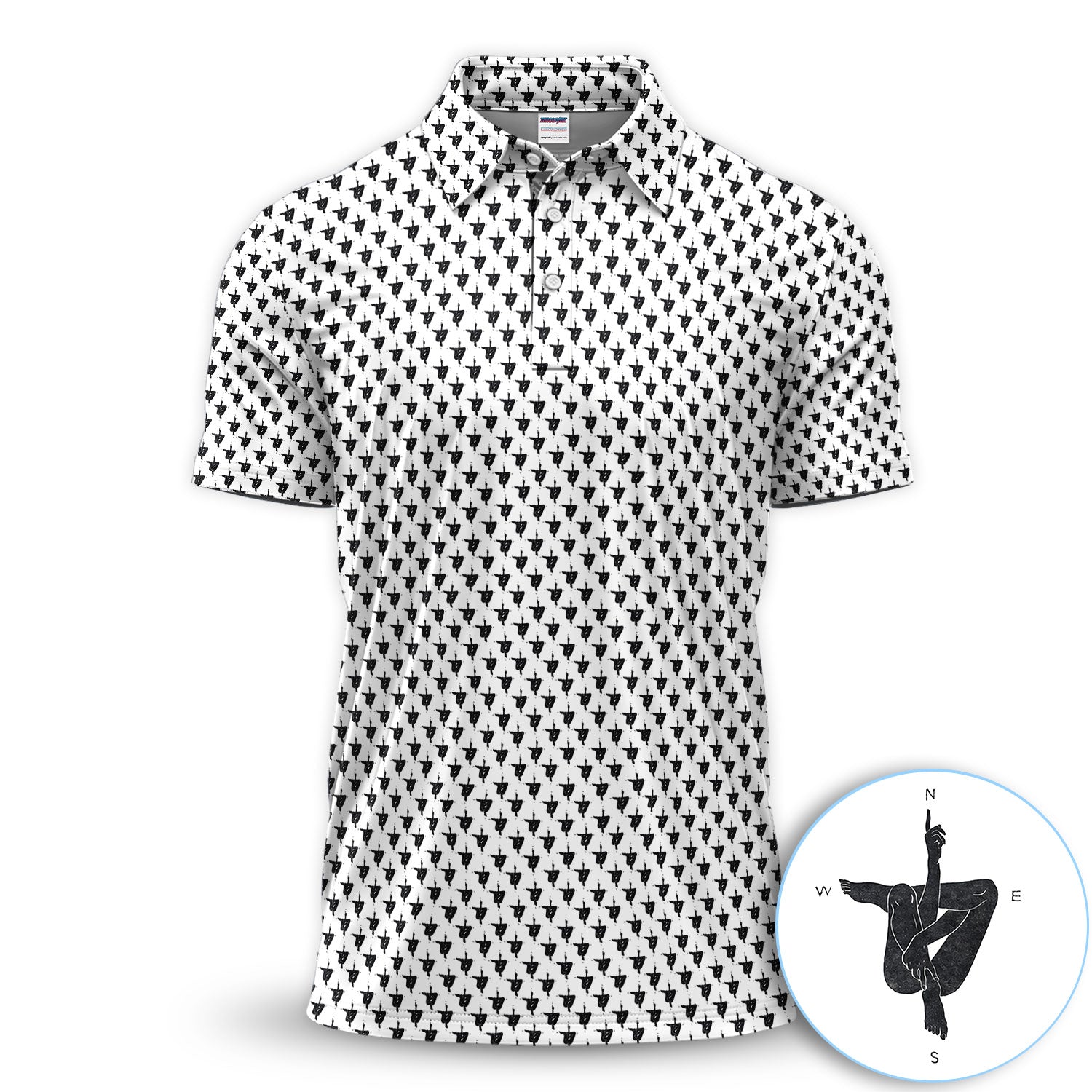 Mystic Body Compass Pattern Golf Polos, Funny Abstract Golf Shirt, Crazy Golf Shirts For Men