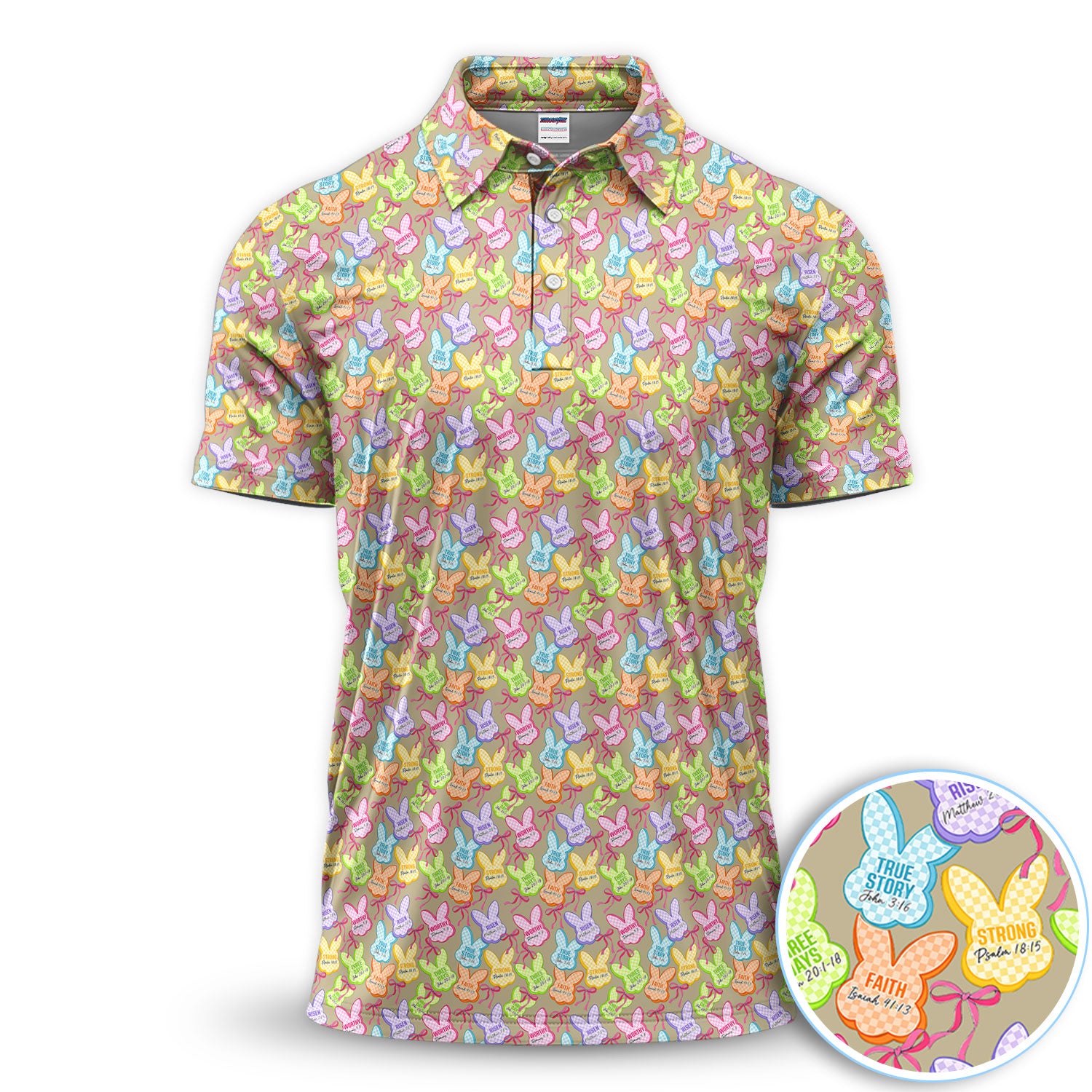 Christian Easter Bunny Bible Verse Pattern Men Polo Shirt, Faith Easter Gift