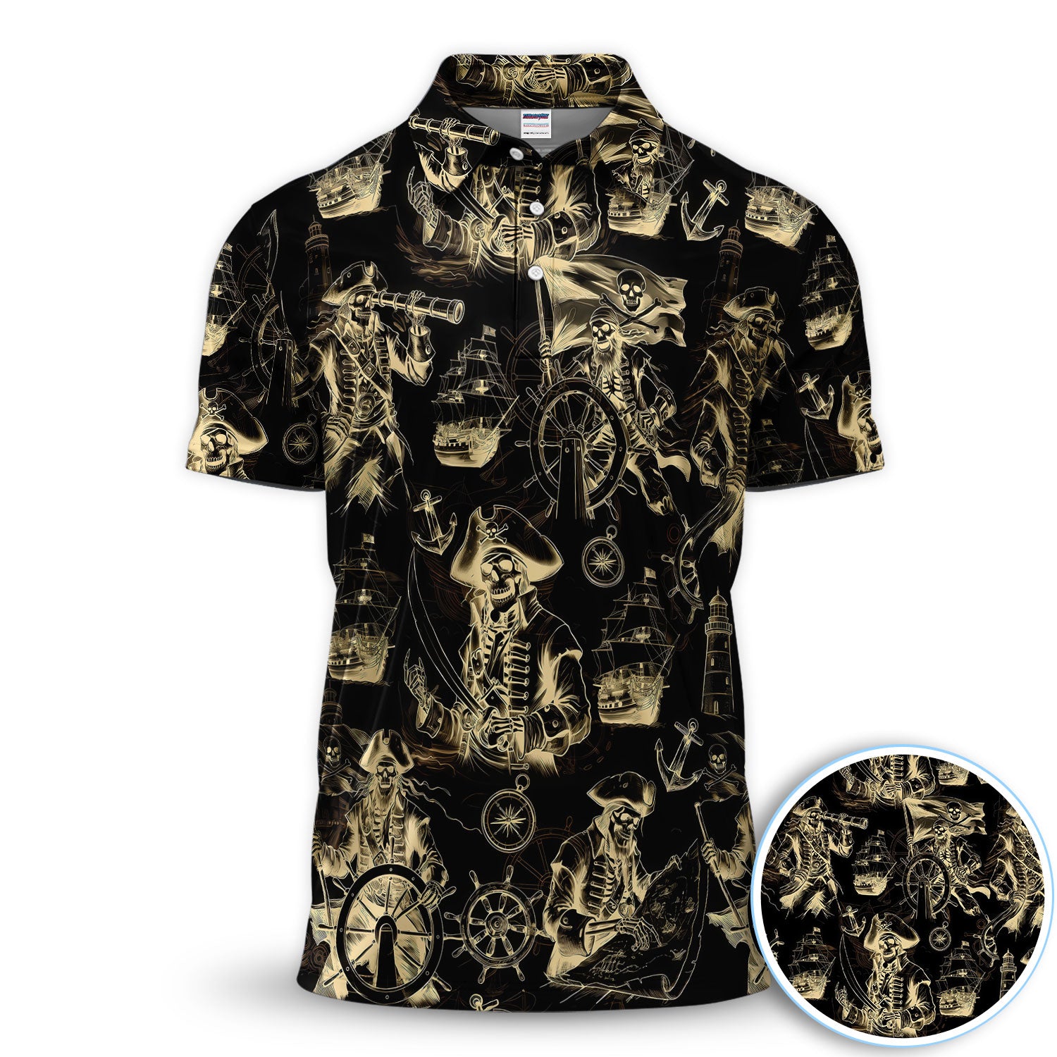 Vintage Skeleton Pirate Golf Pattern Shirt, Pirate Skull Golf Shirt For Men, Pirate Gift