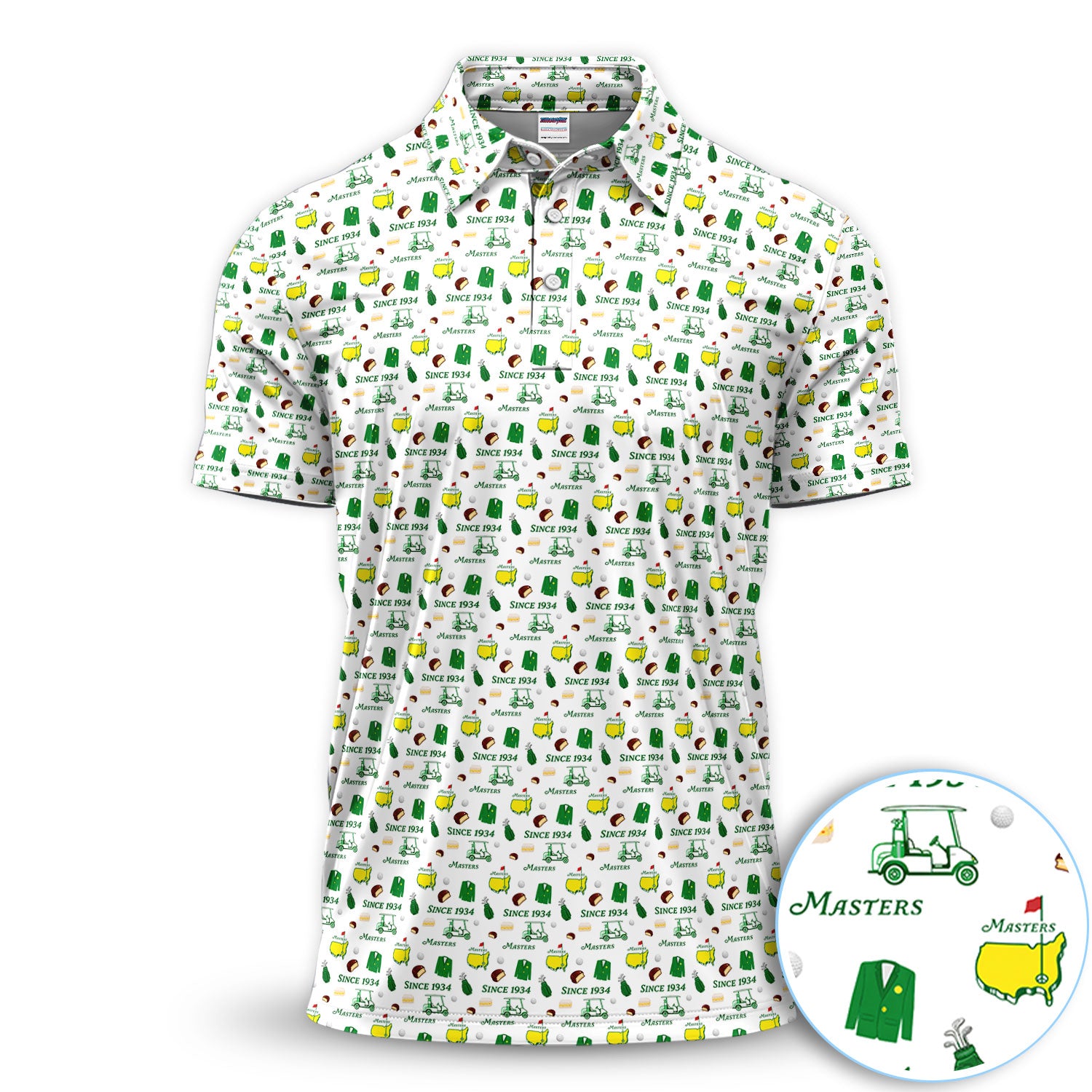 Masters Since 1934 Golf Icons Pattern Polo Shirt, Classic Golf Print Golf Shirt For Men, Golf Gift For Golfer