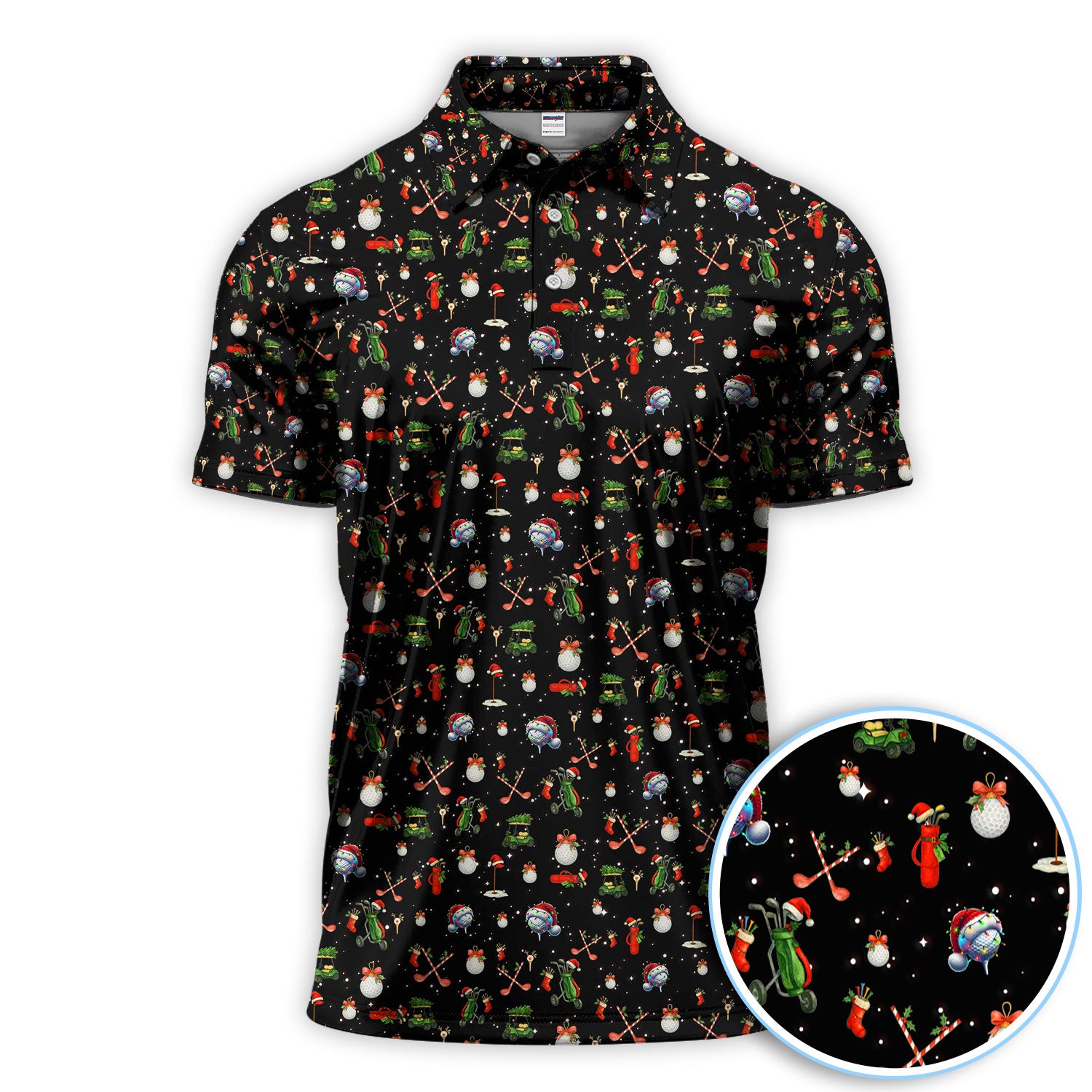 Funny Pattern Golf Polos, Christmas Golf Shirt For Men, Xmas Golf Gift For Golfer