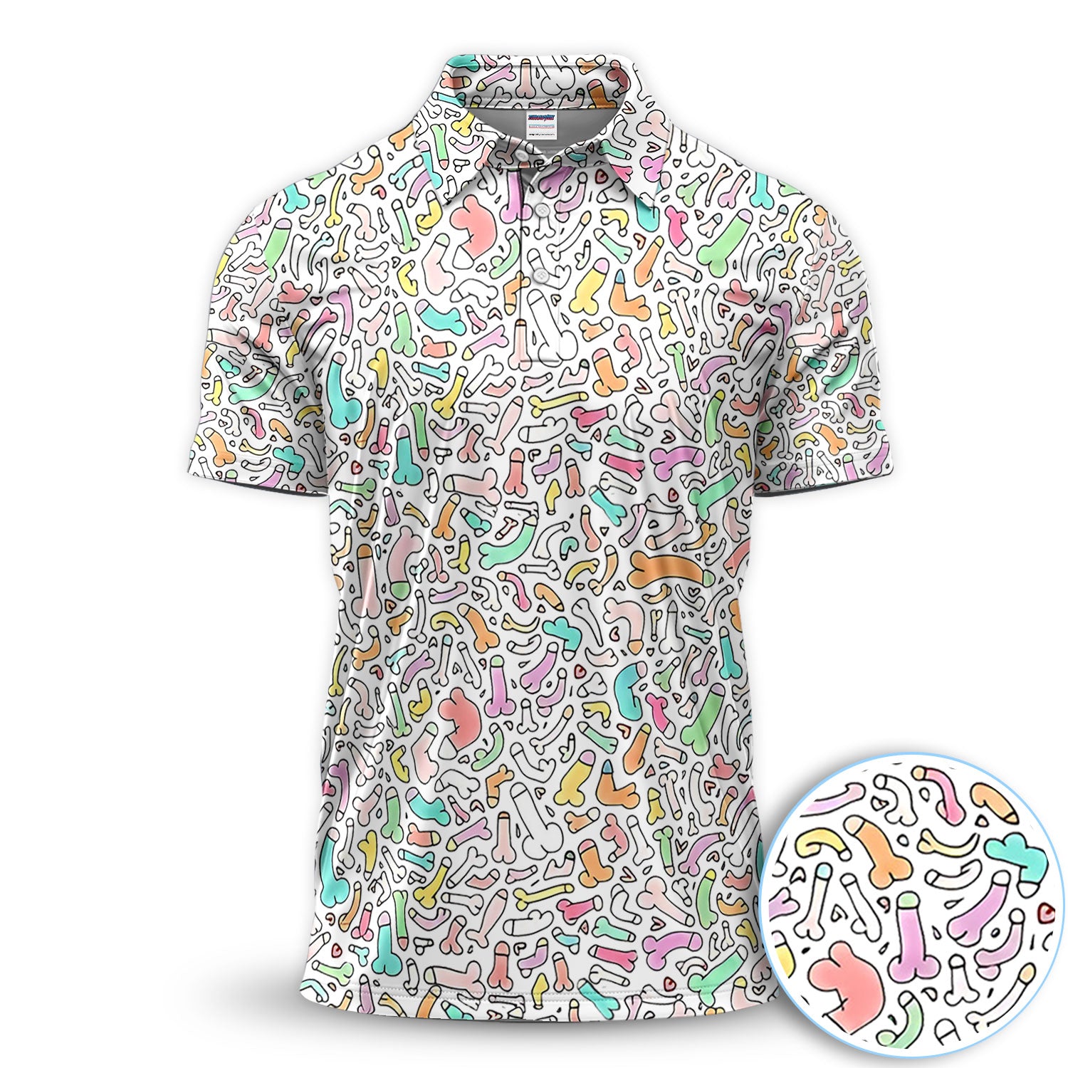 Funny Abstract Pattern Golf Polos, Pastel Doodle Golf Shirt, Crazy Golf Shirts For Men
