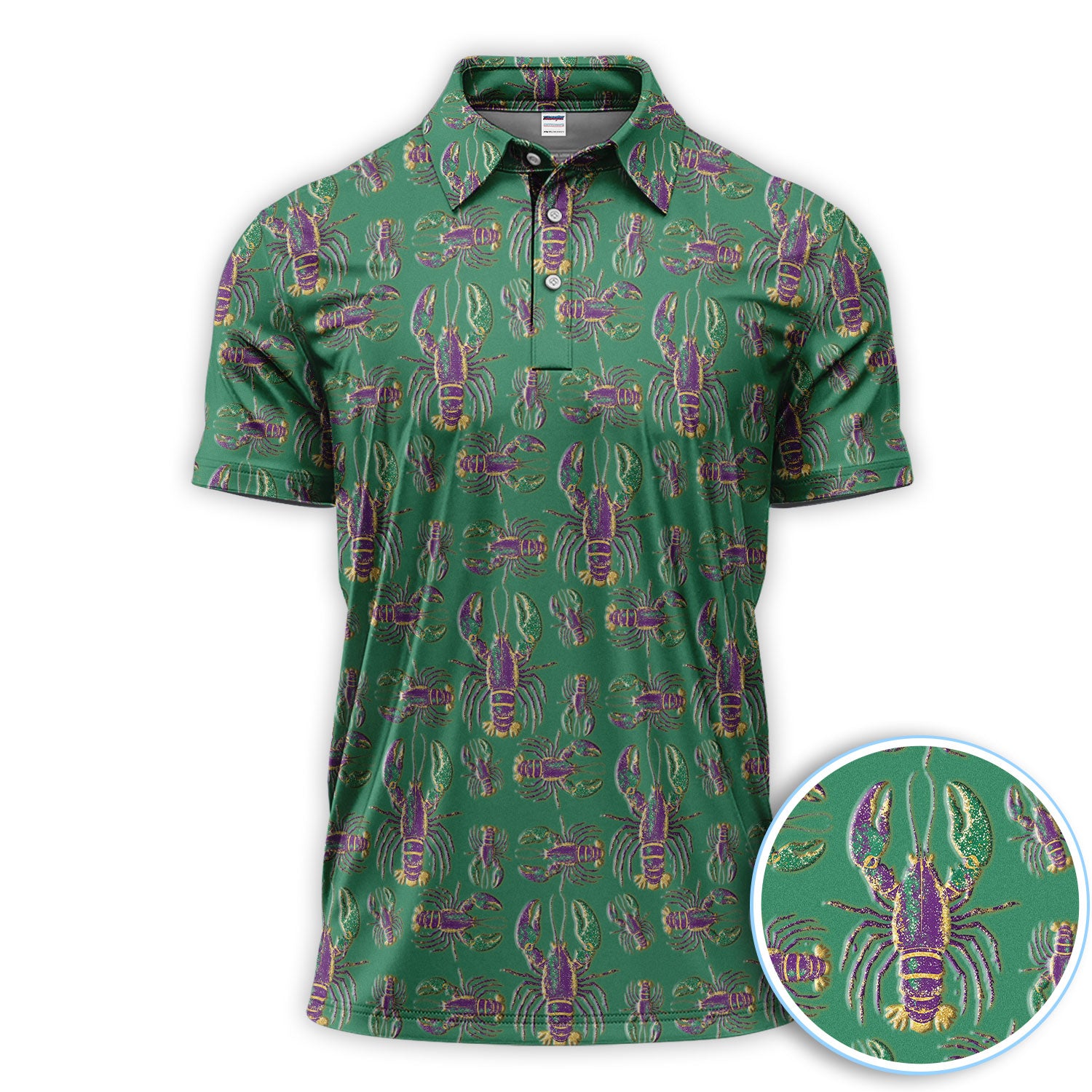 Mardi Gras Crawfish Pattern Golf Polos, Crazy Louisiana Crawfish Golf Shirt For Men, Golf Gift For Golfer