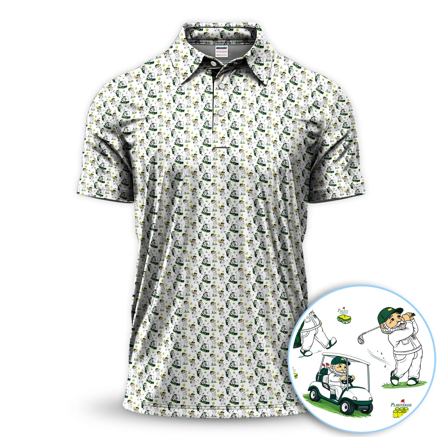 Golf Gnome Cartoon Men Polo Shirt, Funny Golfer Gnome Golf Cart All Over Print Shirt, Golfer Gift