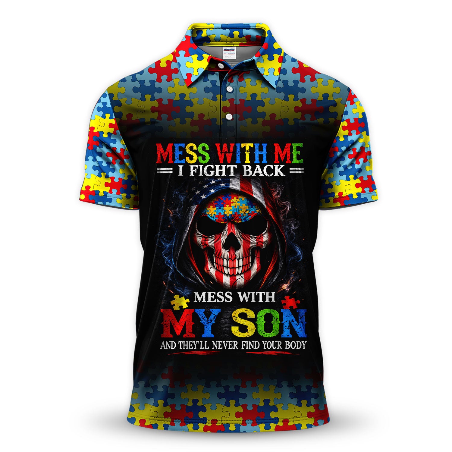 Autism Puzzle Skull Golf Polos, Autism Pattern Golf Shirt For Men, Father's Day Golf Gift