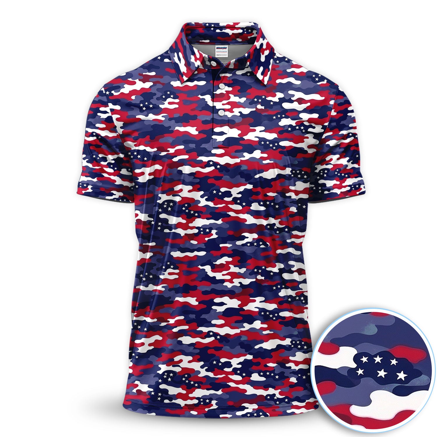 Red White Blue Camo Patriotic Seamless Patterns Golf Polos, Golf Shirt For Men, Funny Golf Shirt