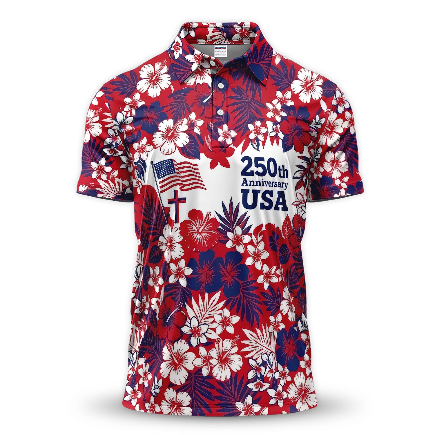 Patriotic USA Hawaiian Golf Pattern Shirt, 250th Anniversary America Golf Shirt For Men, 4th Of July Gift