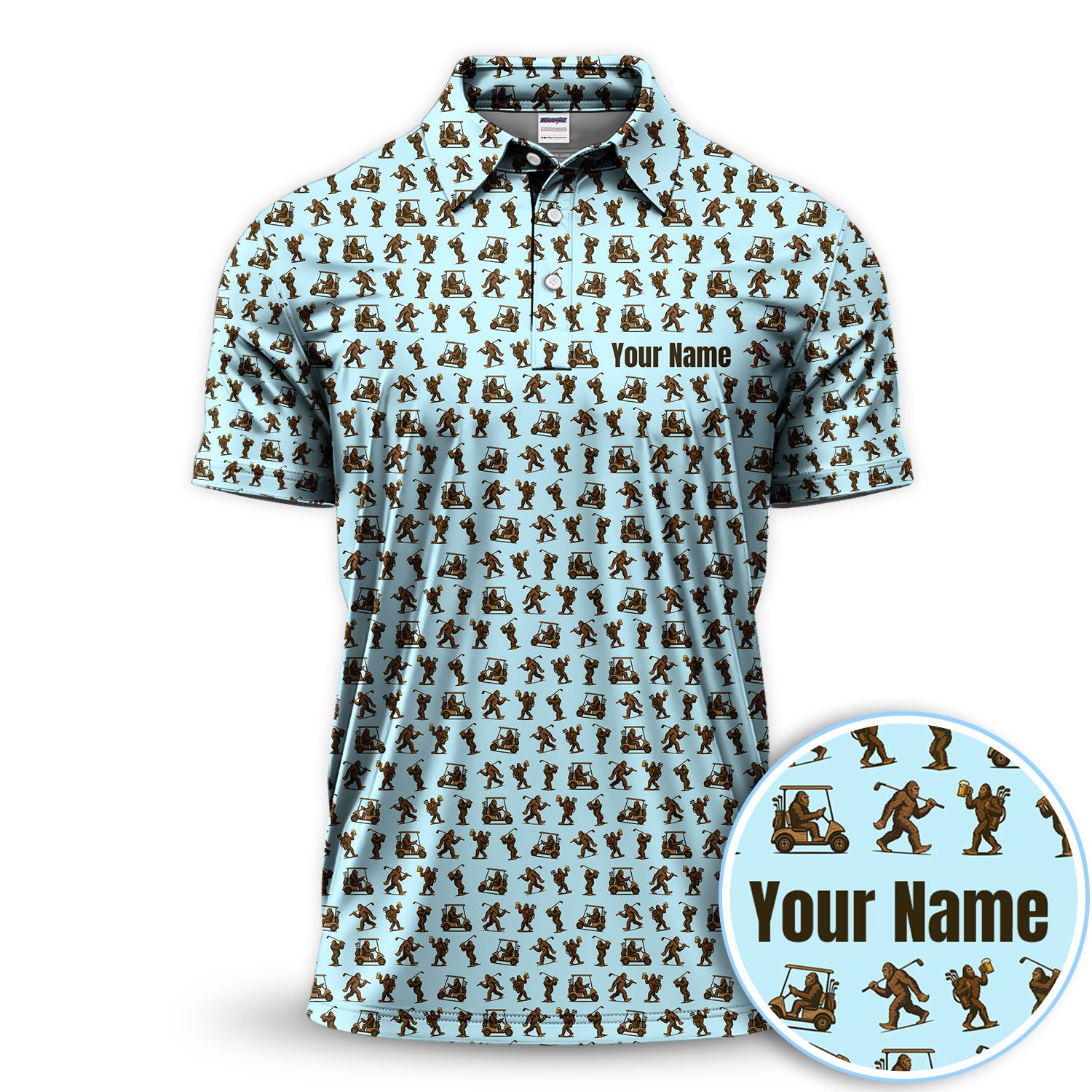 Personalized Bigfoot Golf Polos, Sasquatch Pattern Golf Shirt For Men, Crazy Golf Shirt