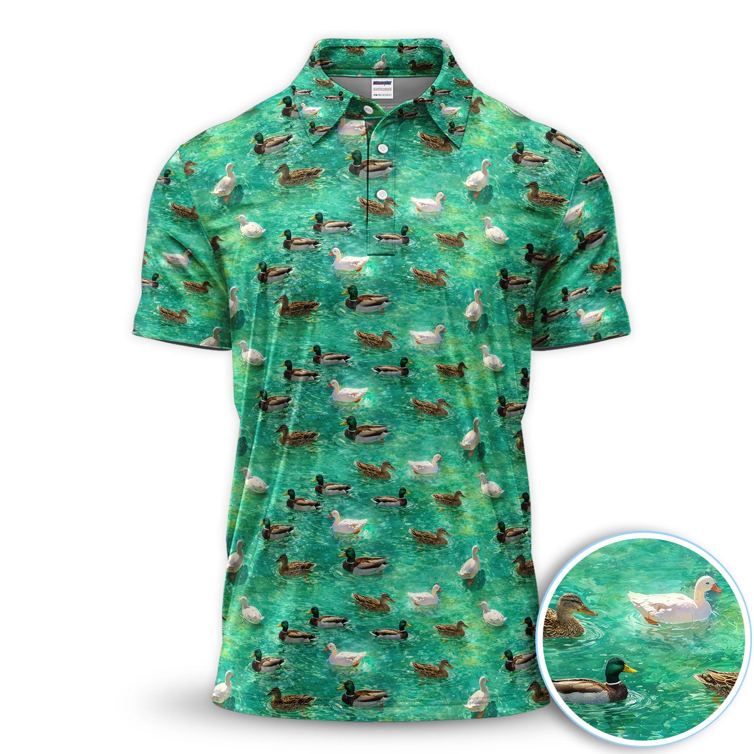 Duck Pond Pattern Golf Shirt, Duck Swimming Water Golf Shirt For Men, Nature Lover Gift