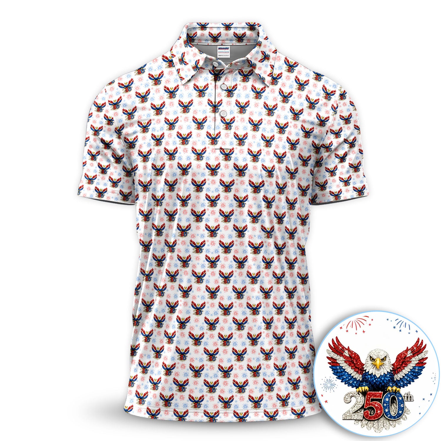 American Eagle 250 Pattern Golf Polos, Patriotic Eagle Golf Shirt For Men, Funny Golf Shirt
