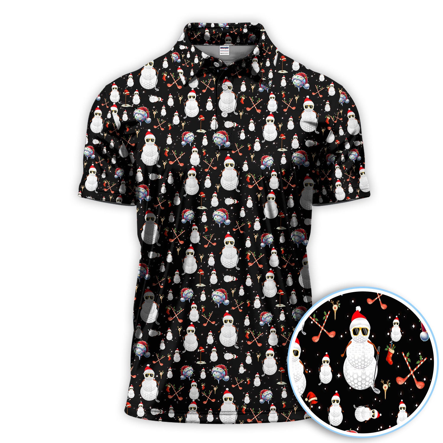 Funny Snowman Golf Shirt For Men, Christmas Golf Polos, Black Holiday Golf Shirt, Xmas Gift For Golfers